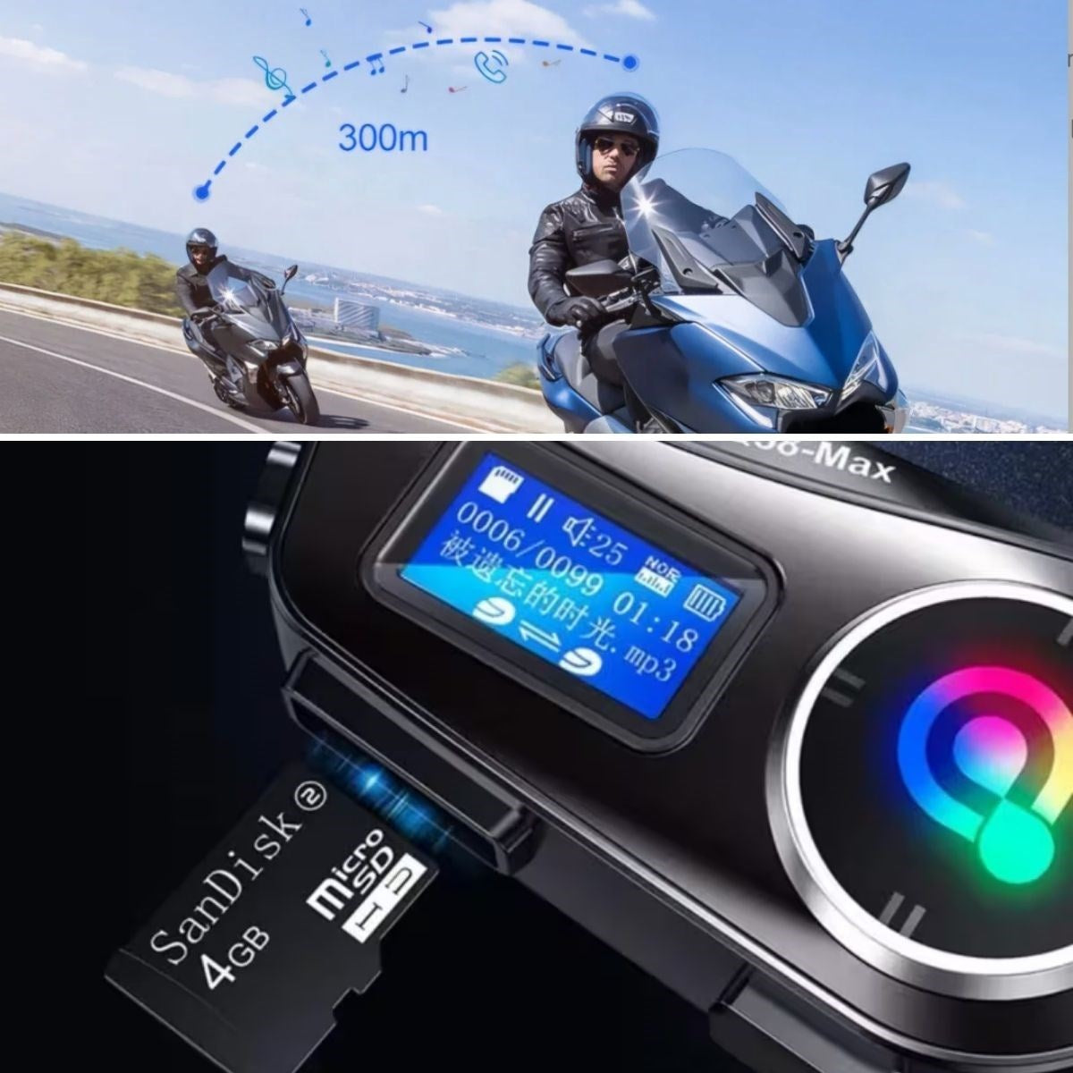 ANKAVERSE® Q58 Motorsikletler İçin Fener Özellikli SD Kart Bölümlü LCD Ekranlı Kablosuz Bluetooth Kulaklıklı – Suya Dayanıklı Kask Kulaklığı
