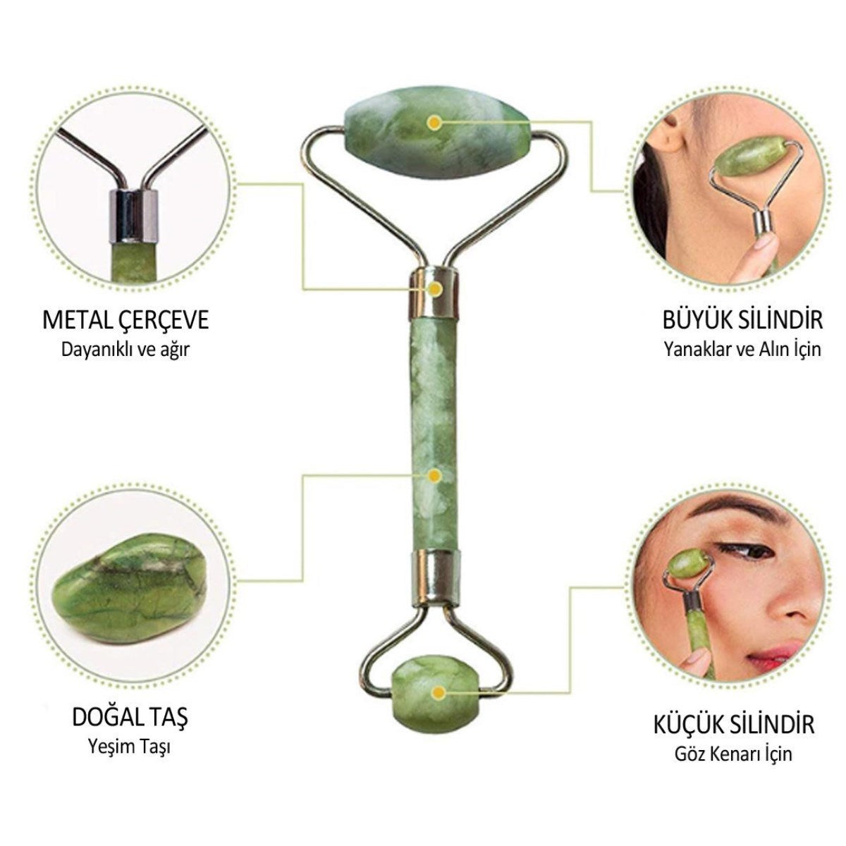 ANKAVERSE® Kırılmaz Çift Taraflı Yeşim Taşı Jade Roller