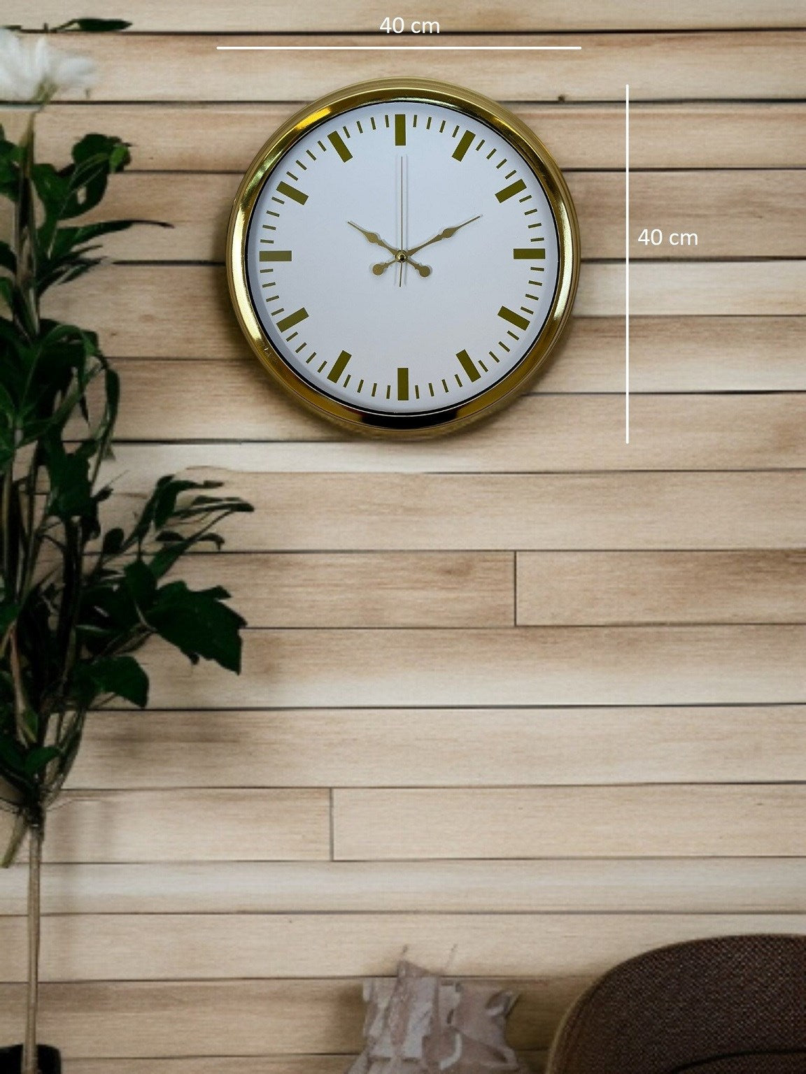 Zentime Gold & White Lüks Tasarım 40 Cm Gold Metal Duvar Saati