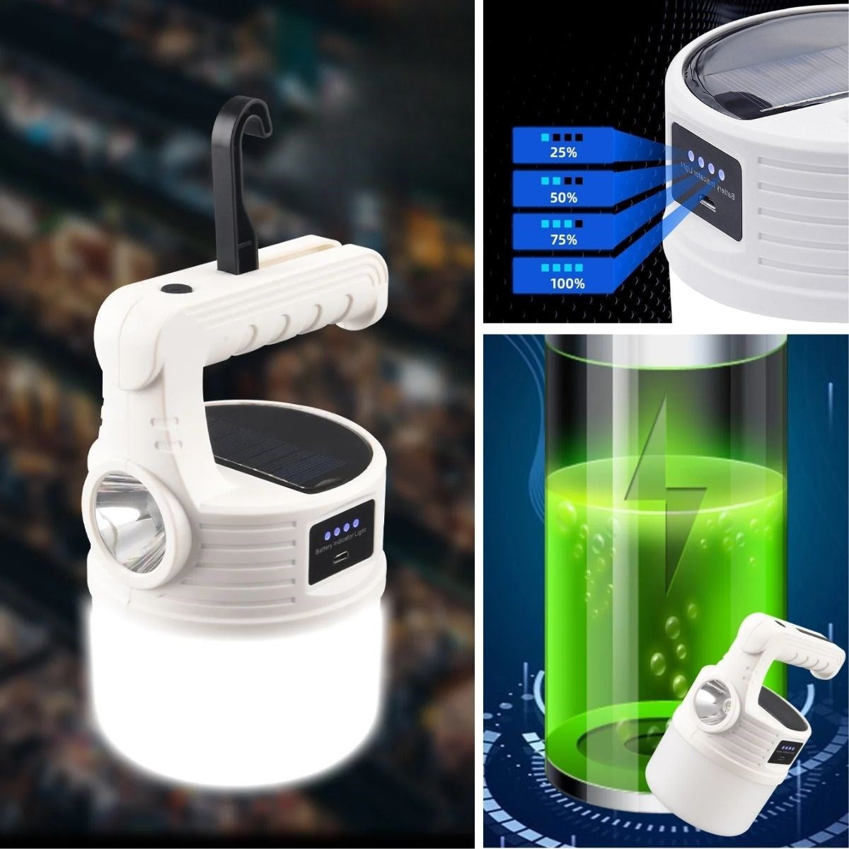 ANKAVERSE® LED Güneş Enerjili Kamp Lambası–2000 Lümen Süper Parlak, 5 Aydınlatma Modlu,USB ile Şarj Edilebilir Dış Mekan,Asılabilir Torch El Feneri