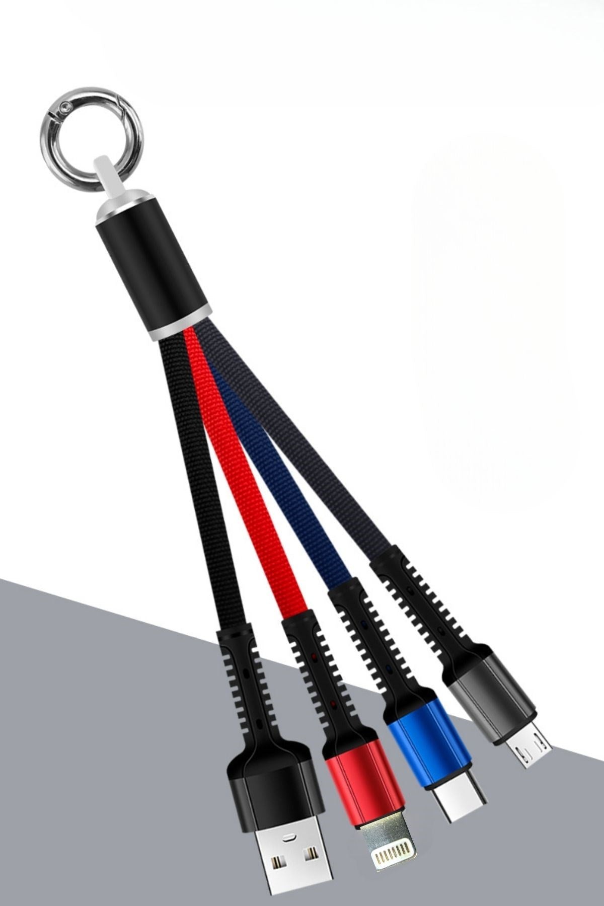 ANKAVERSE® Işıklı 3'ü 1 Arada Anahtarlık Şarj Kablosu - Micro, Type-C & Lightning Uyumlu