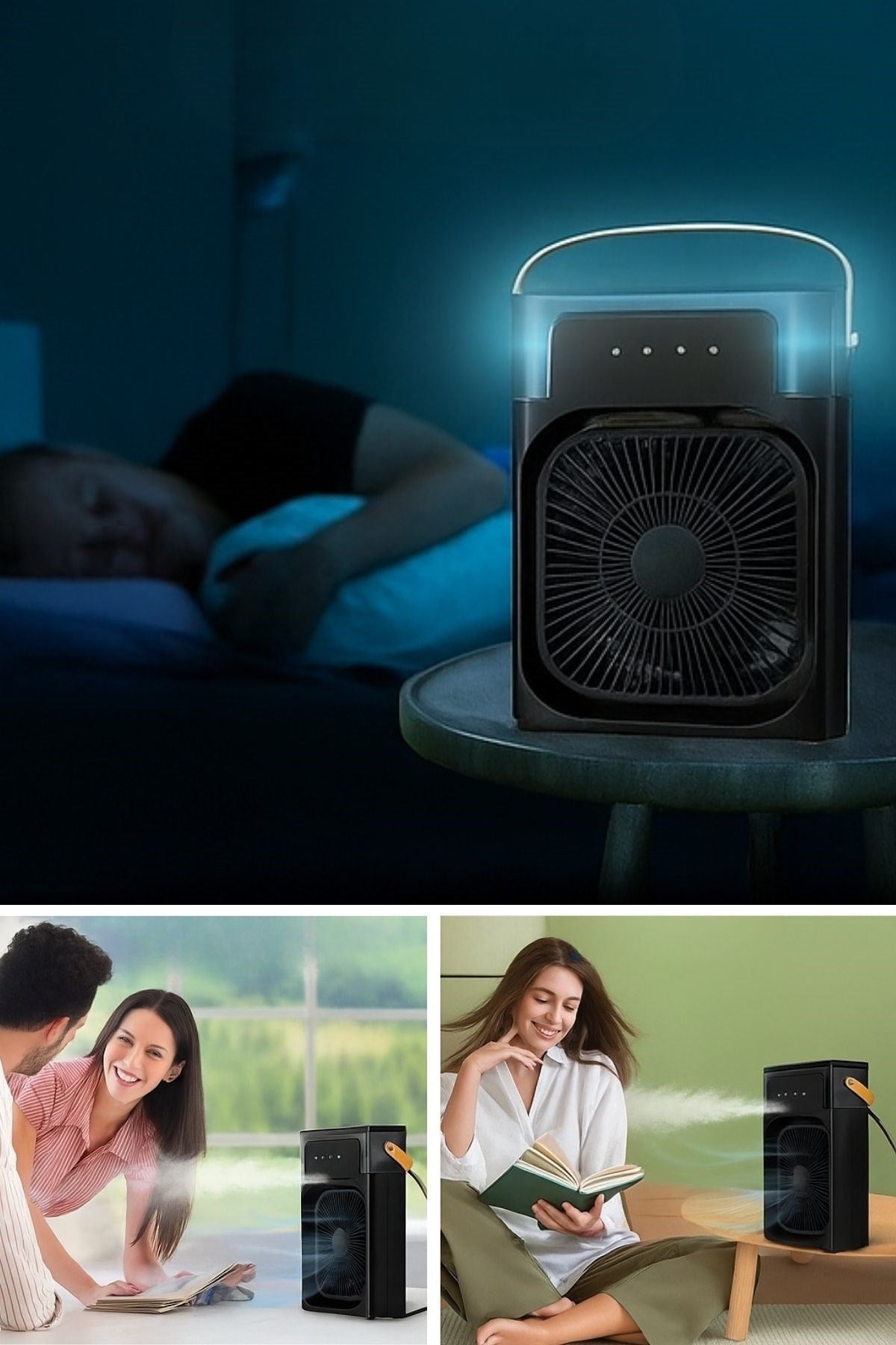 ANKAVERSE® Taşınabilir 3 Farklı Mod Ayarlı 7 Farklı Led Işıklı Sulu Soğutmalı Taşınabilir Masaüstü USB Fan Vantilatör