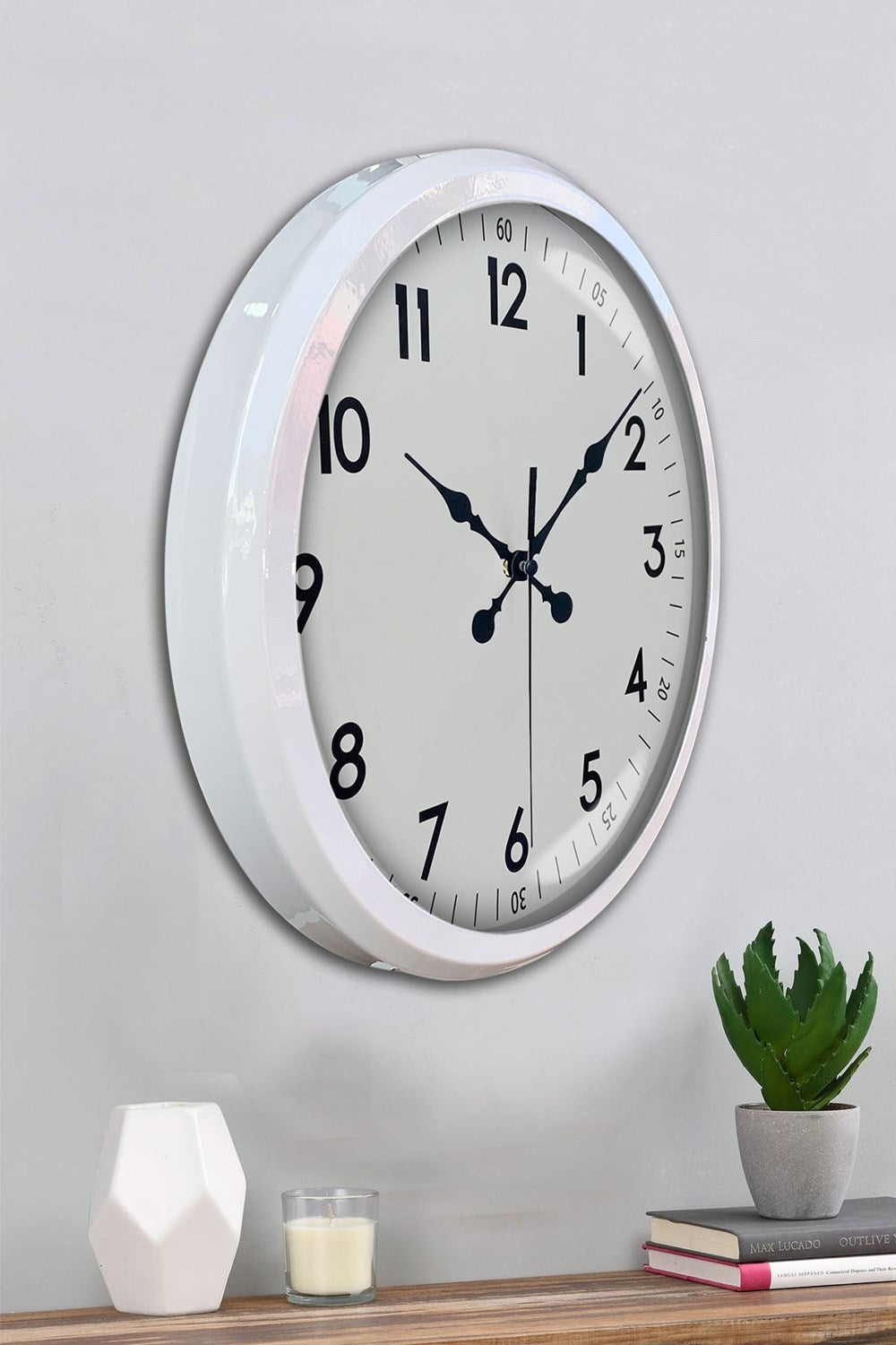 52 cm Beyaz Metal Dekoratif Duvar Saati