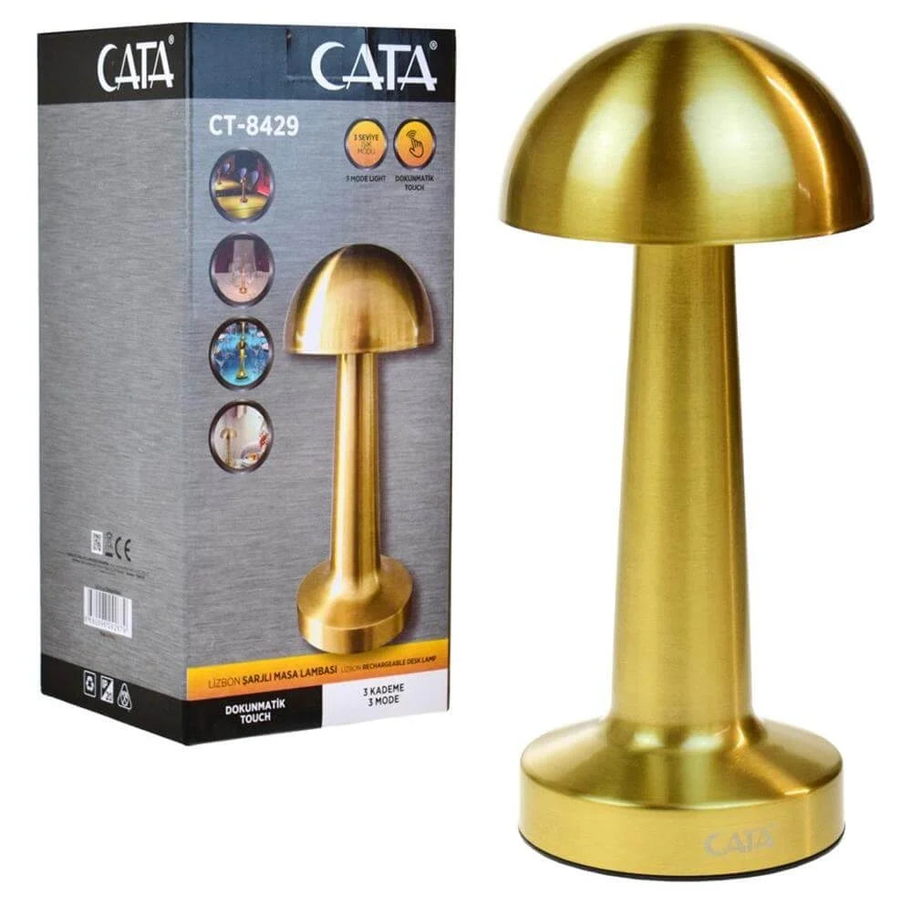 GOLD Mantar Lamba CT-8429 Lizbon 3 Renk Şarjlı Masa Lambası (5286)
