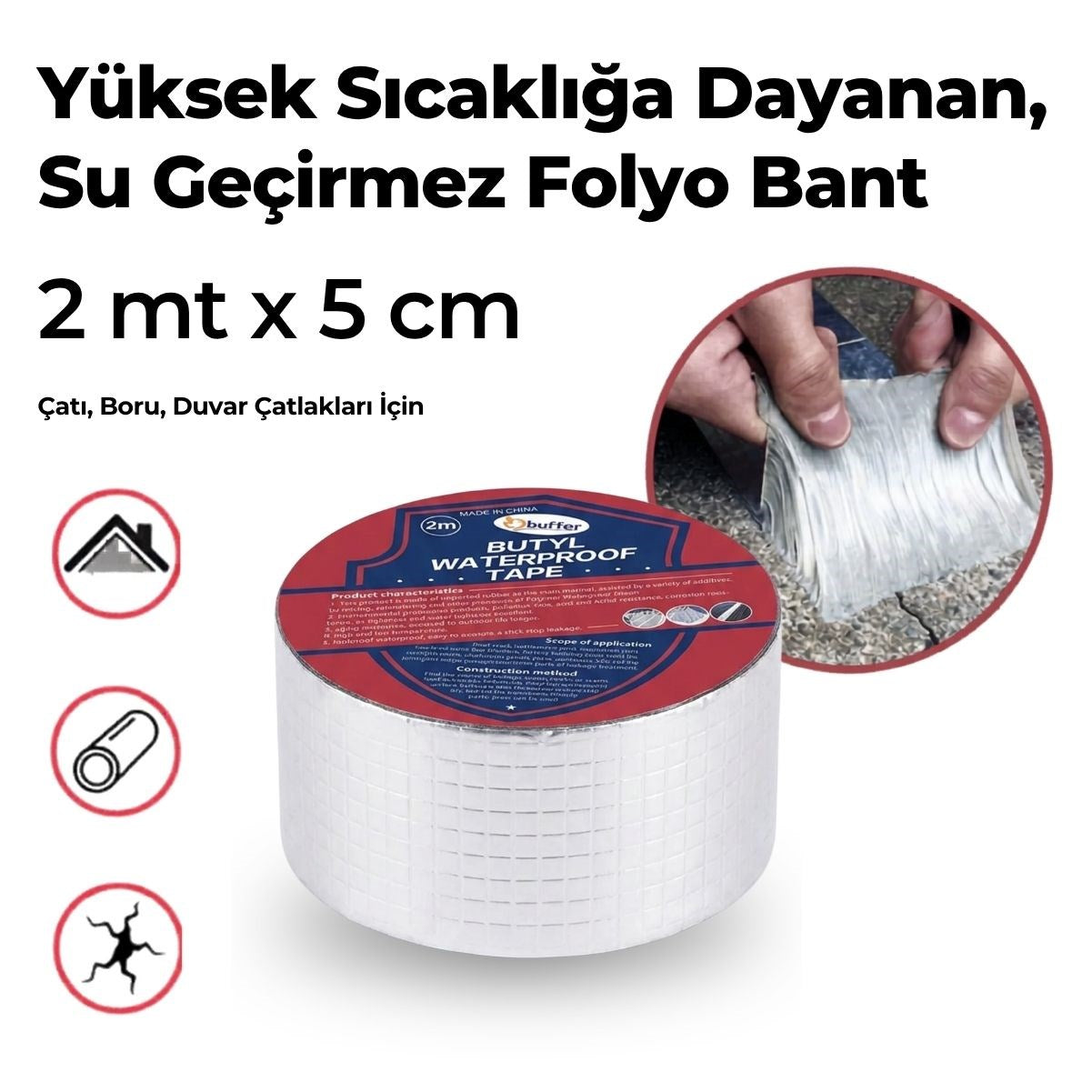 ANKAVERSE® Yüksek Isı Dayanıklı Su Geçirmez Onarım Bandı - 2m x 5cm