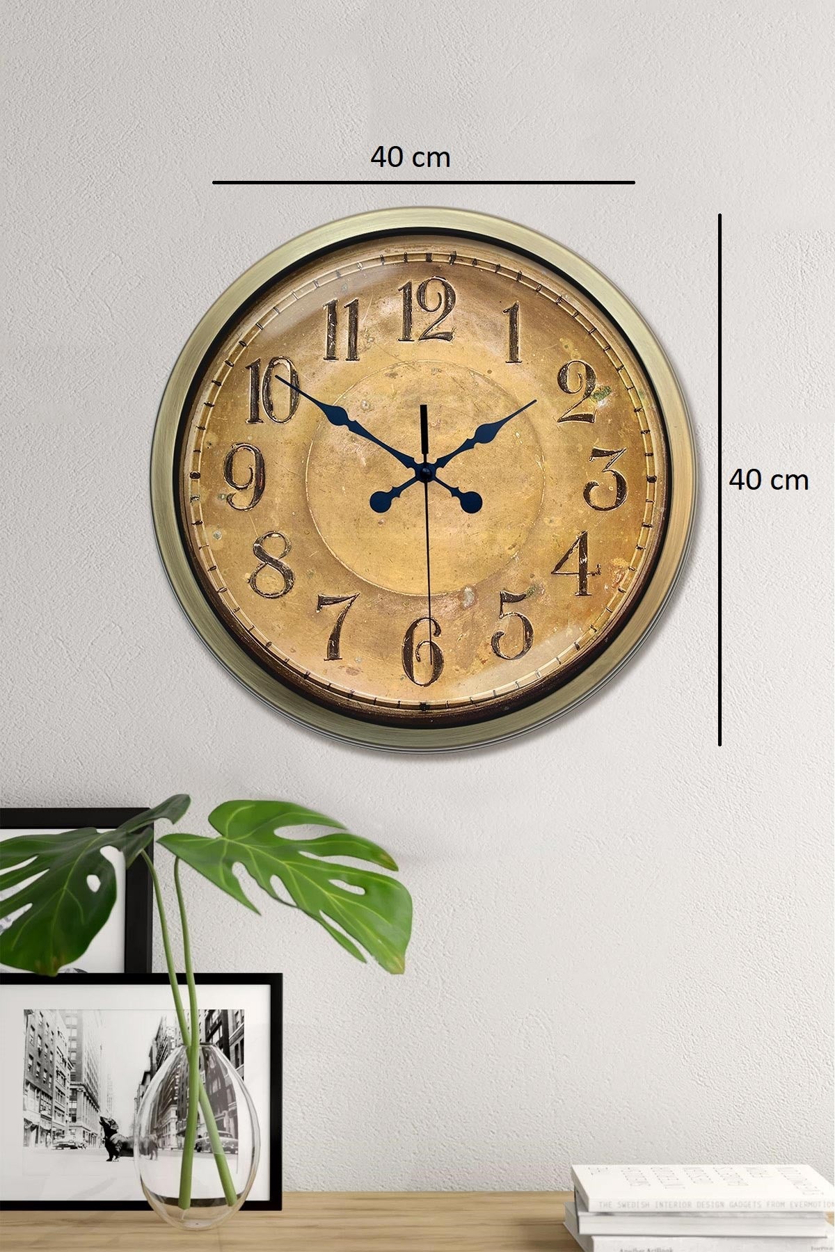 Zentime Bronz Nostalji 40 Cm Metal Eskitme Duvar Saati