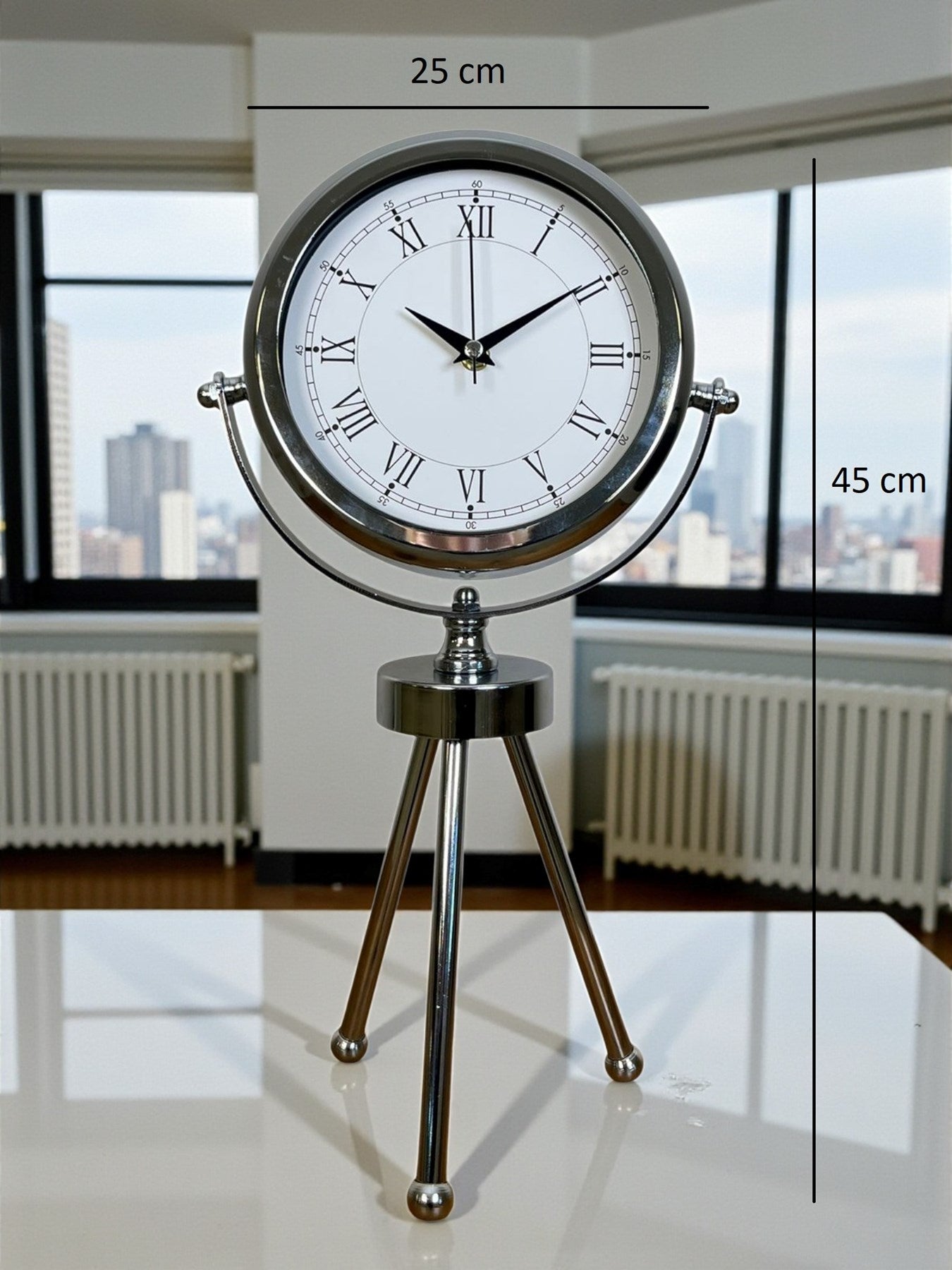 Zentime Silver Heritage Üç Ayaklı Krom Metal Masa Saati