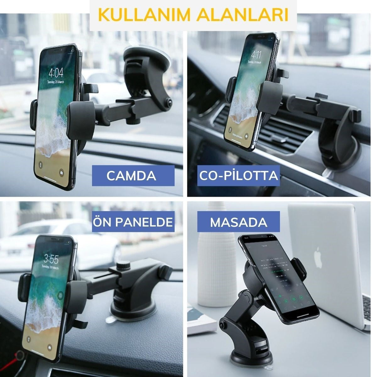 ANKAVERSE® 360° Dönebilen Teleskopik Araç Telefon Tutucu