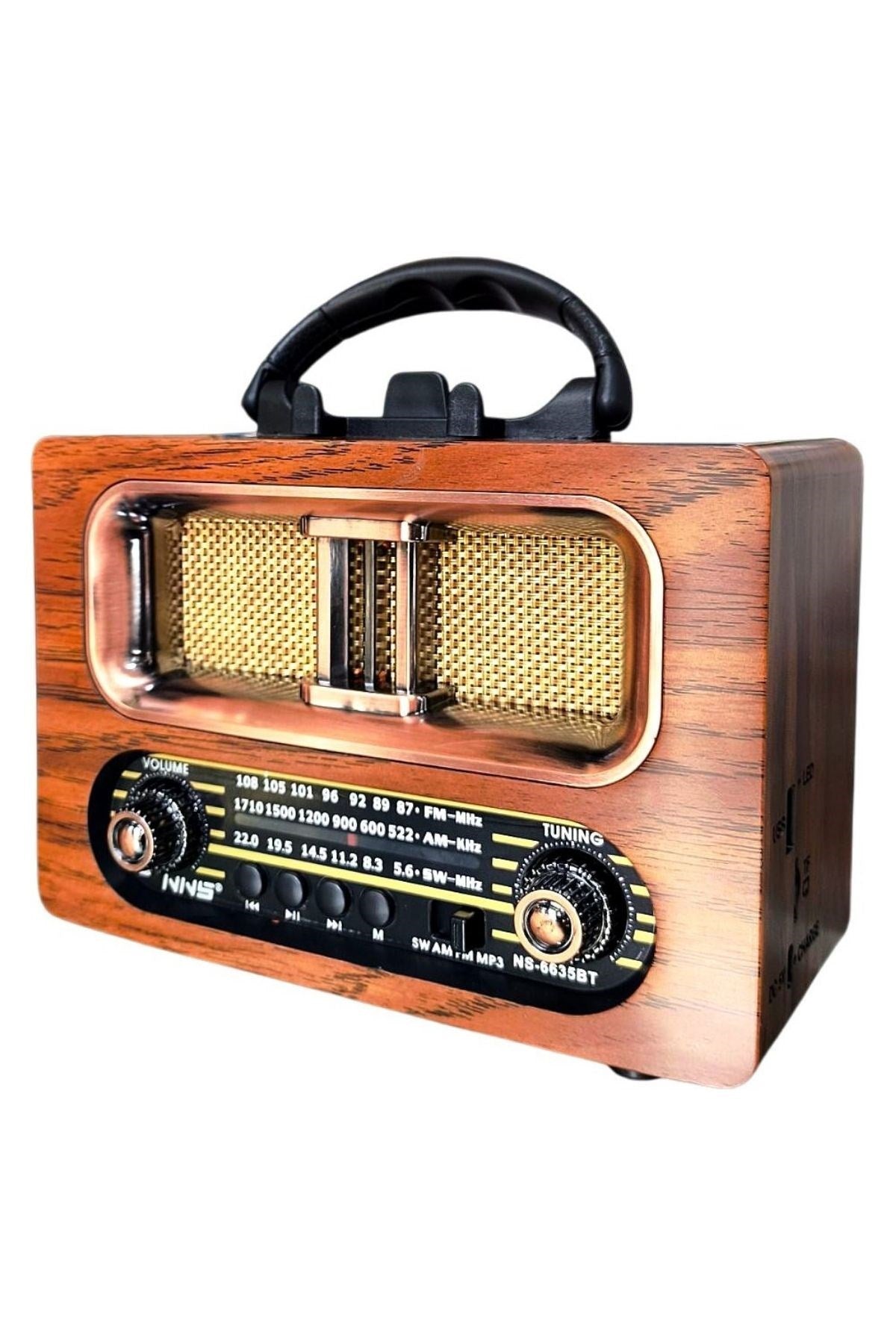 ANKAVERSE® Büyük Boy Retro, Nostaljik, Ahşap Tasarım Bluetooth Hoparlörlü, Şarjlı, Taşınabilir FM/AM Destekli Radyo NS-6635