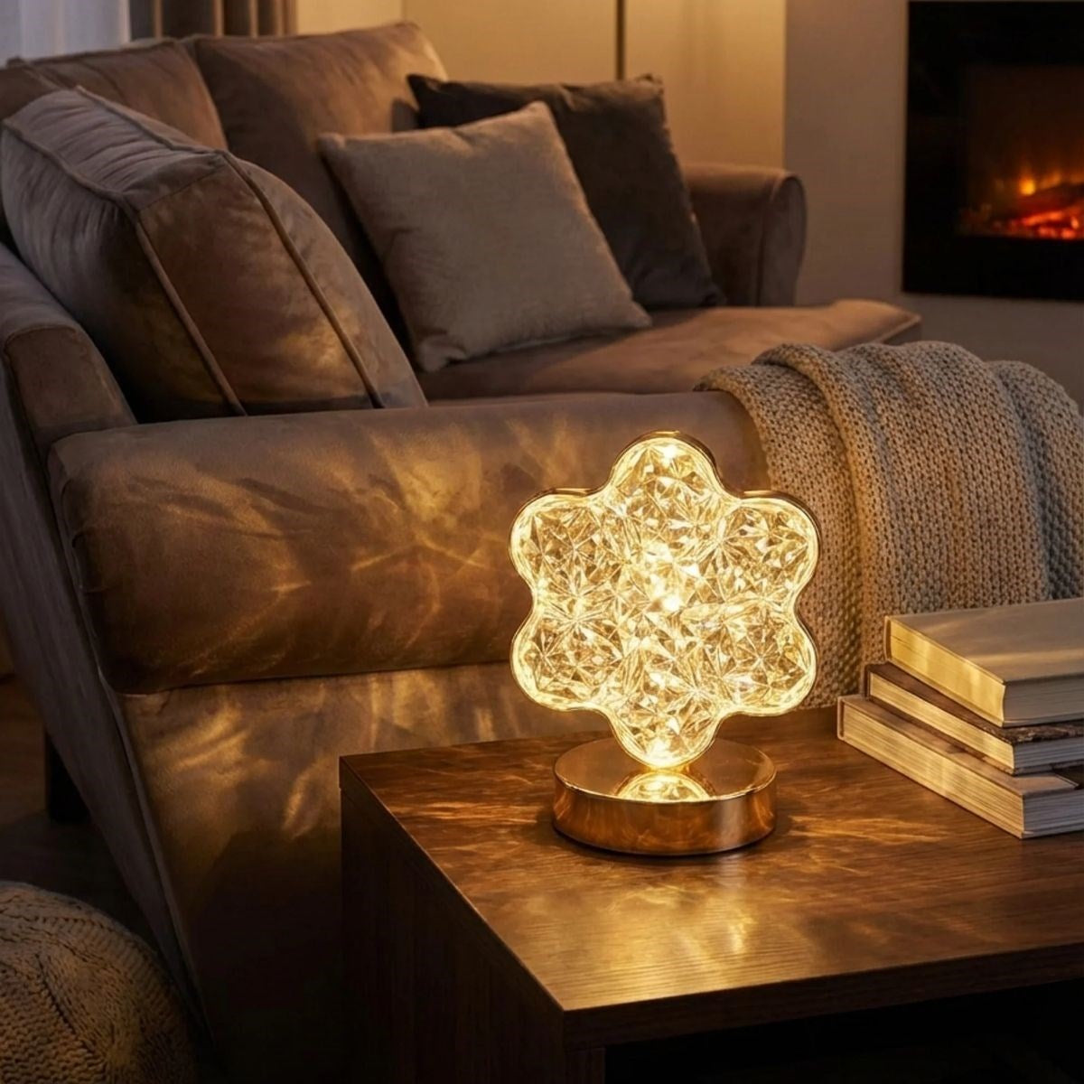 Çiçek Model Kristal LED Masa Lambası – Dokunmatik, 3 Renk Işık Modlu, Şarjlı Mini Dekoratif Gece Lambası (5286)