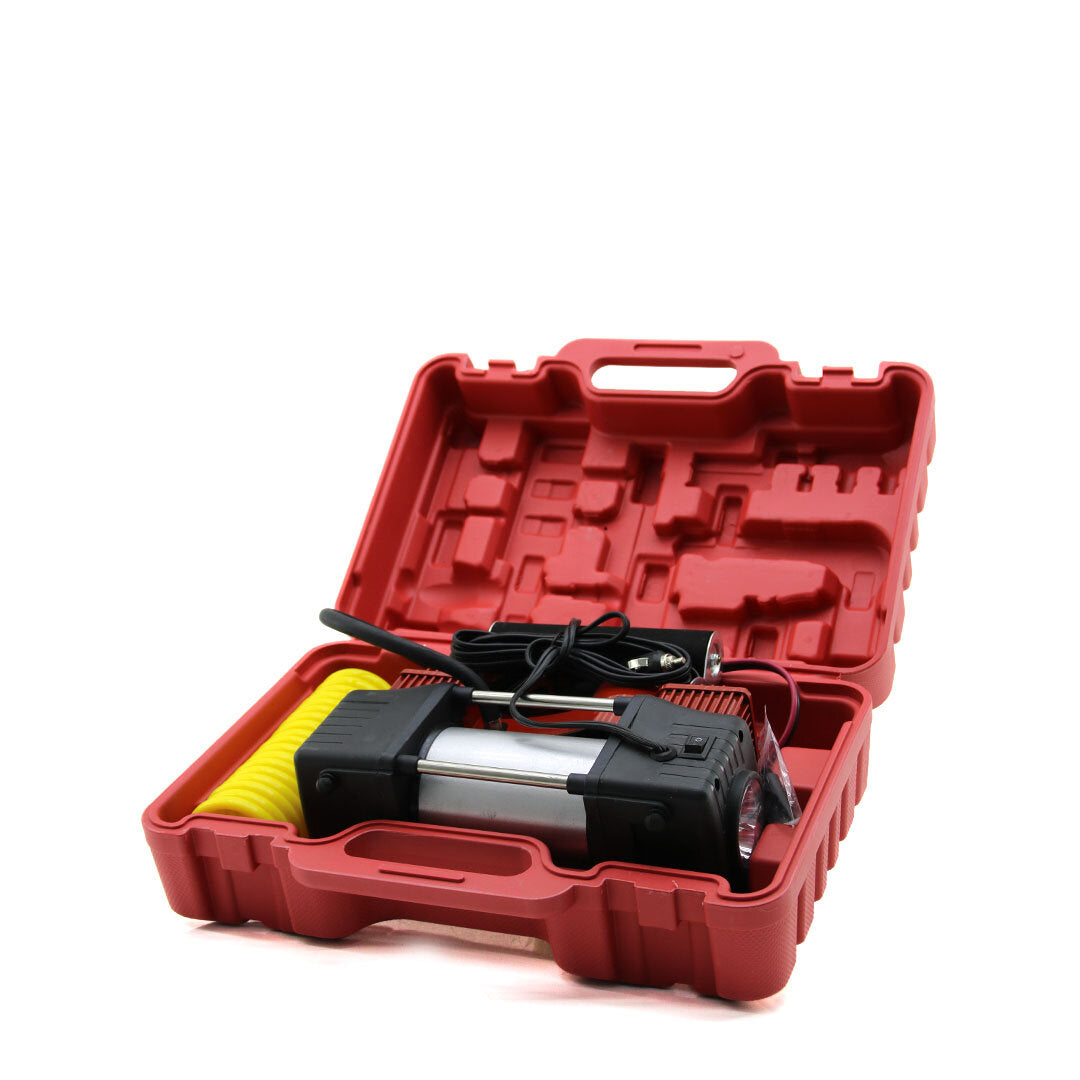 ÇİFT SİLİNDİR OTO - ARAÇ HAVA KOMPRESÖRÜ DC/12V - 23Amp - 150PSI FENERLİ BAR GÖSTERGELİ (5286)