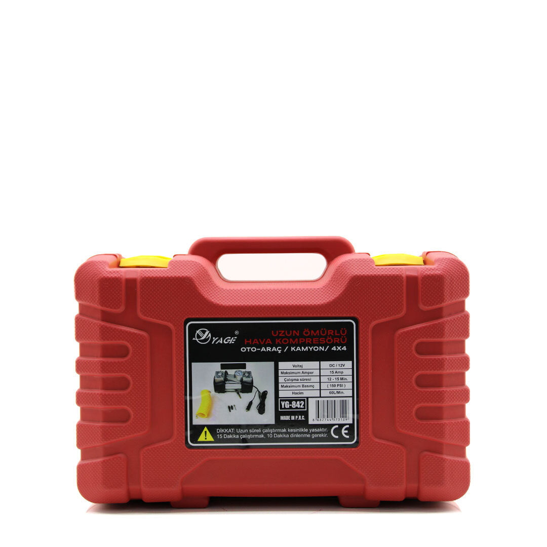 ÇİFT SİLİNDİR OTO - ARAÇ HAVA KOMPRESÖRÜ DC/12V - 23Amp - 150PSI FENERLİ BAR GÖSTERGELİ (5286)