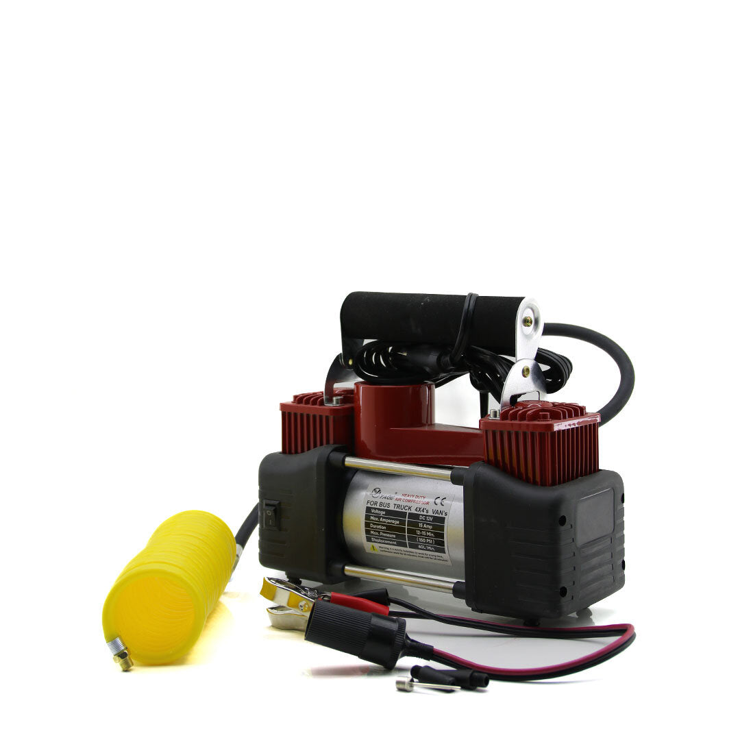 ÇİFT SİLİNDİR OTO - ARAÇ HAVA KOMPRESÖRÜ DC/12V - 23Amp - 150PSI FENERLİ BAR GÖSTERGELİ (5286)