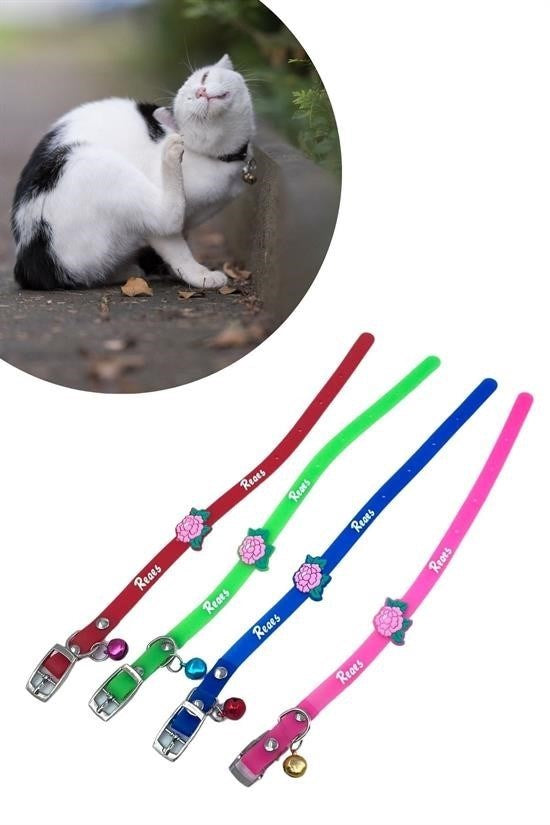 Çıngıraklı Zilli Sevimli Renkli Slikon Kedi Köpek Boyun Tasması (5286)