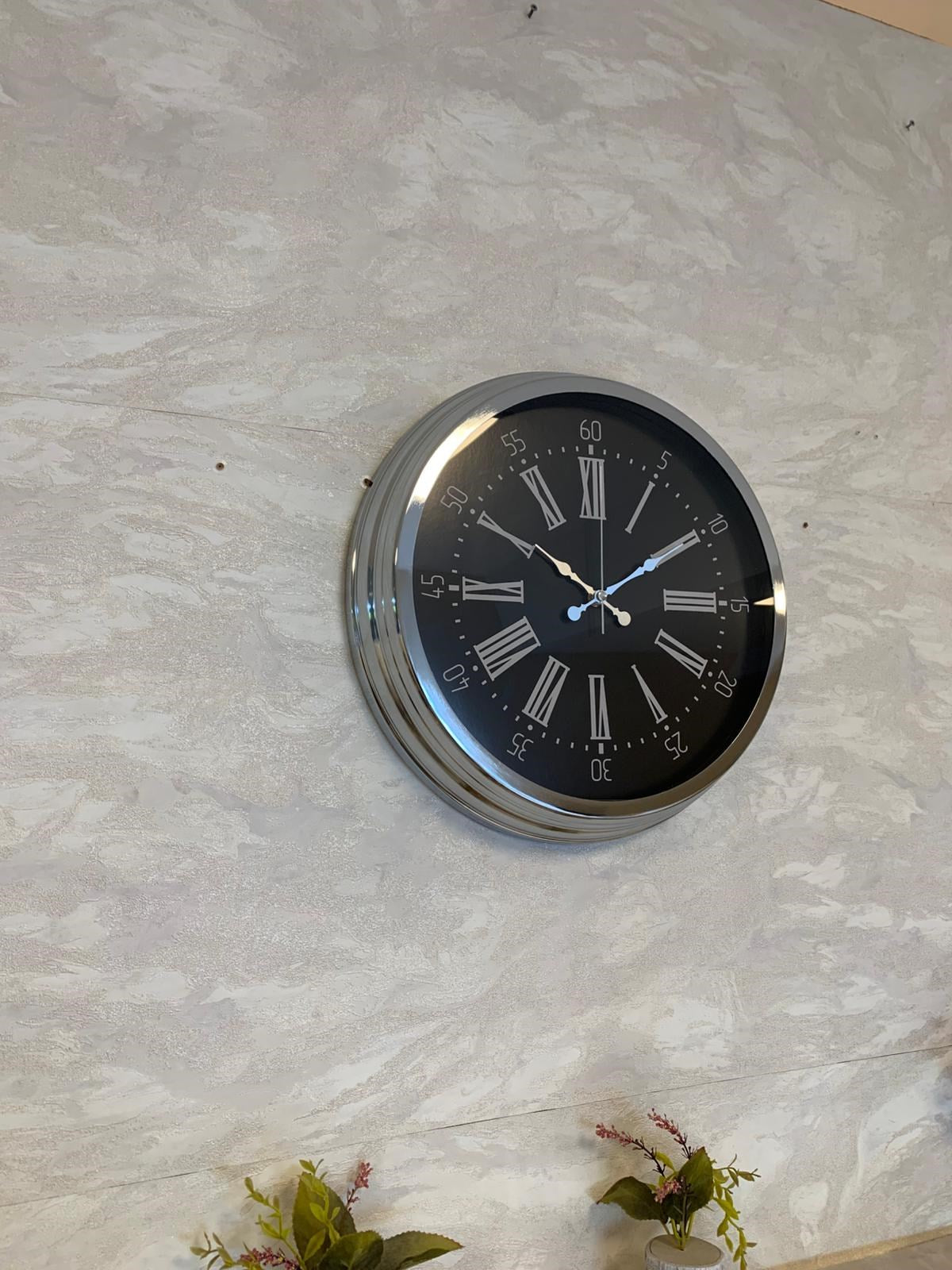Zentime Krom Roma Rakamlı 40 Cm Metal Modern Duvar Saati