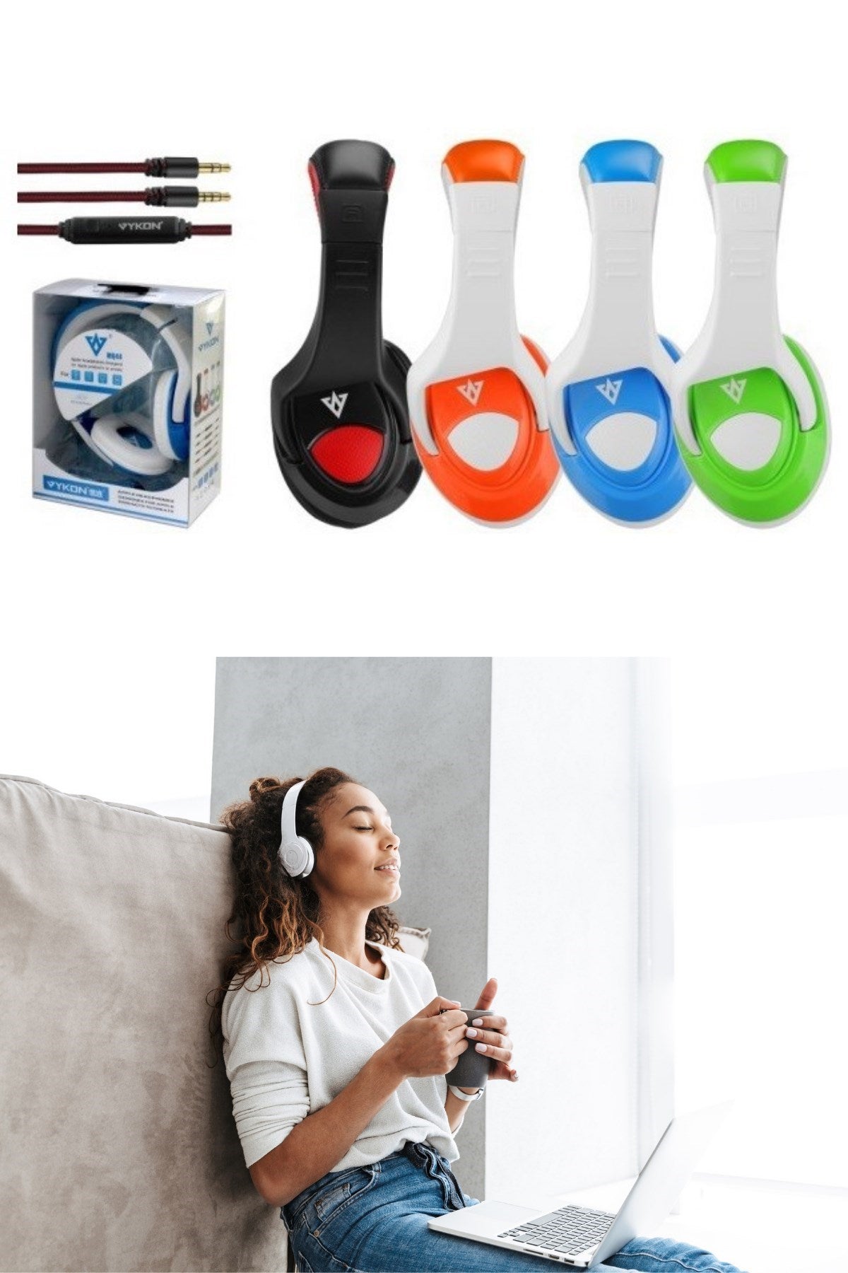 ANKAVERSE® Vykon MQ4440mm Sürücülü Mikrofonlu Bilgisayar Kulaklığı Jak Girişli