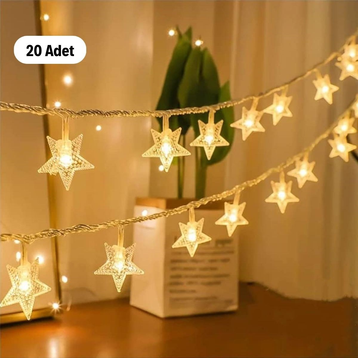 ANKAVERSE® 20 Adet Mini Yıldız Led 5 Metre Günışığı Rengi Dekoratif Led
