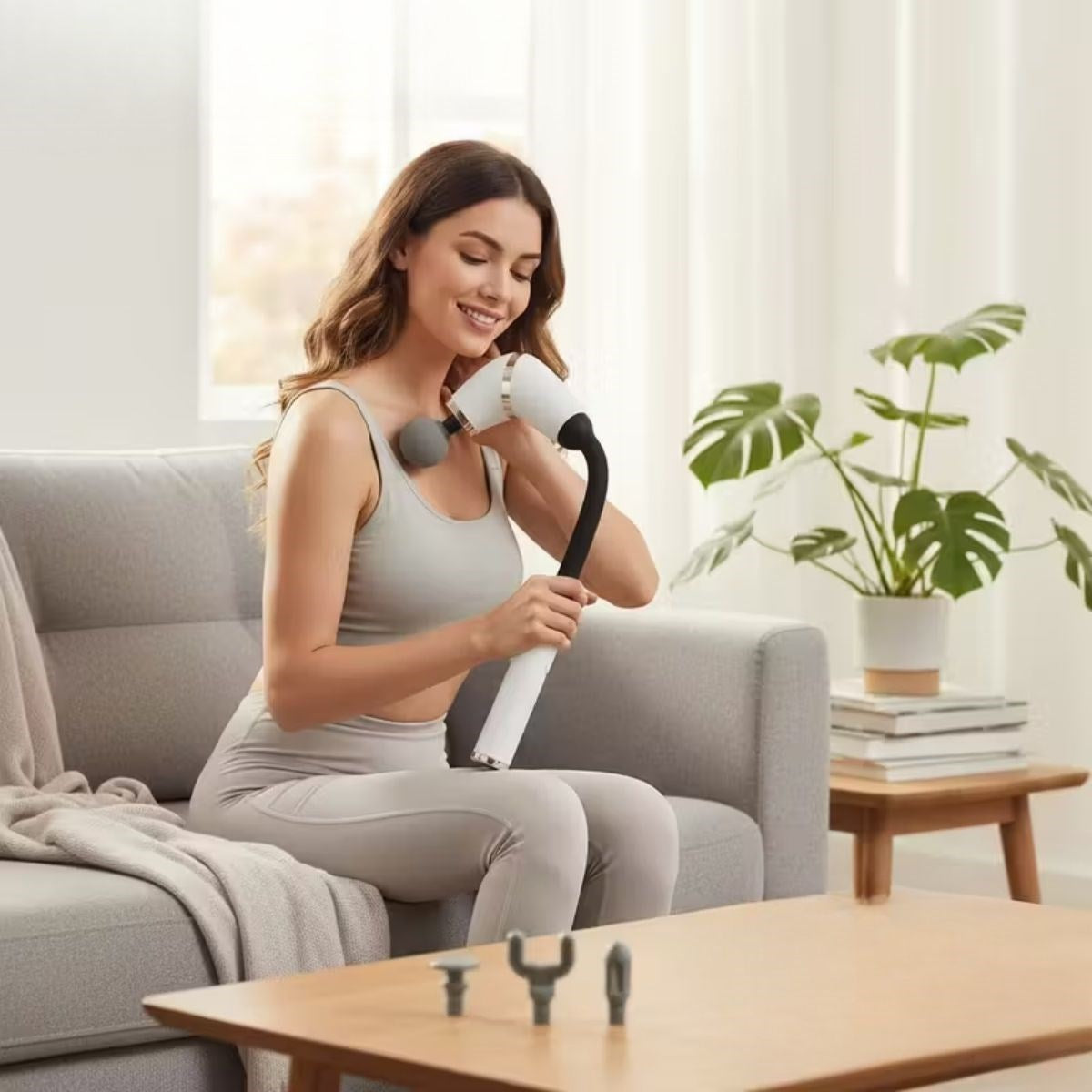 ANKAVERSE® 4 Farklı Başlıklı Uzun Saplı Derin Doku Masaj Tabancası, Boyun, Omuz ve Sırt için Ergonomik Saplı Çoklu Masaj Modlu Taşınabilir Masaj Aleti