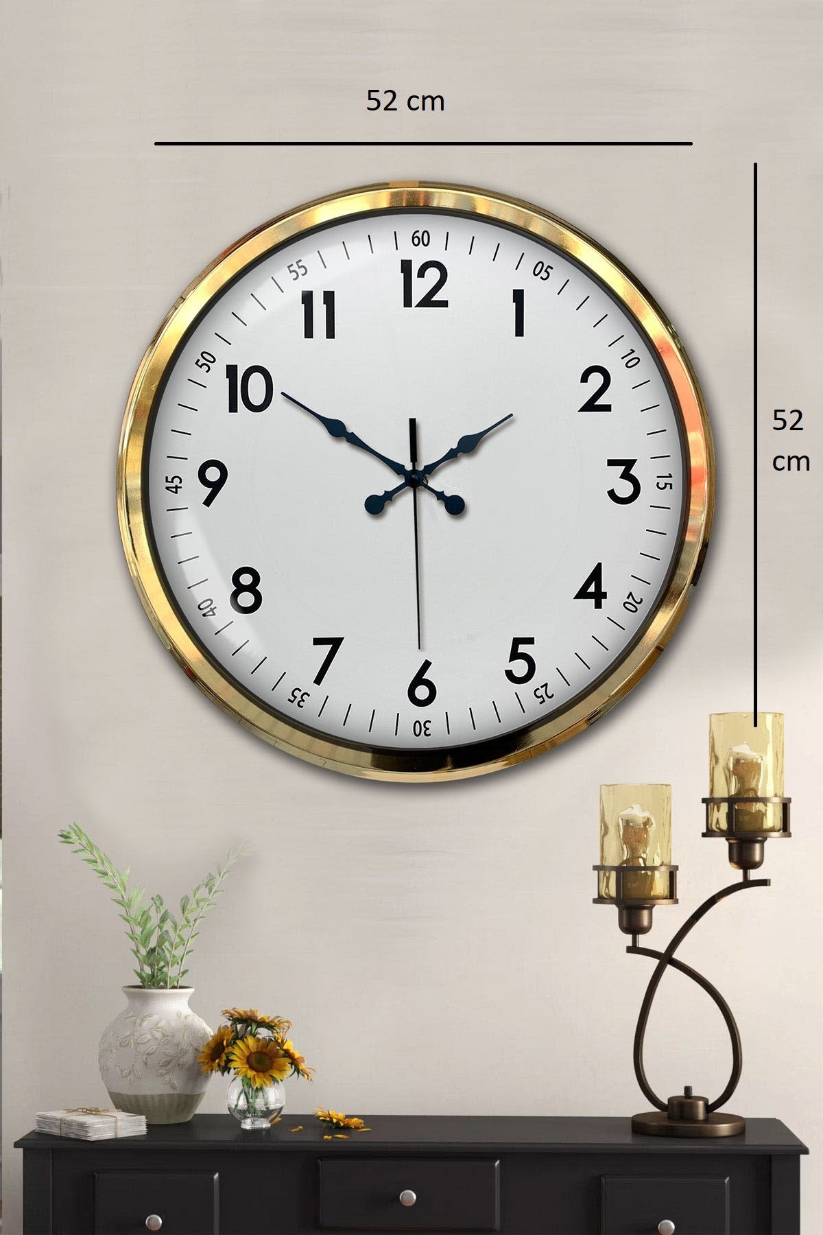 Gold & White Luxury Classic 52 Cm Metal Duvar Saati