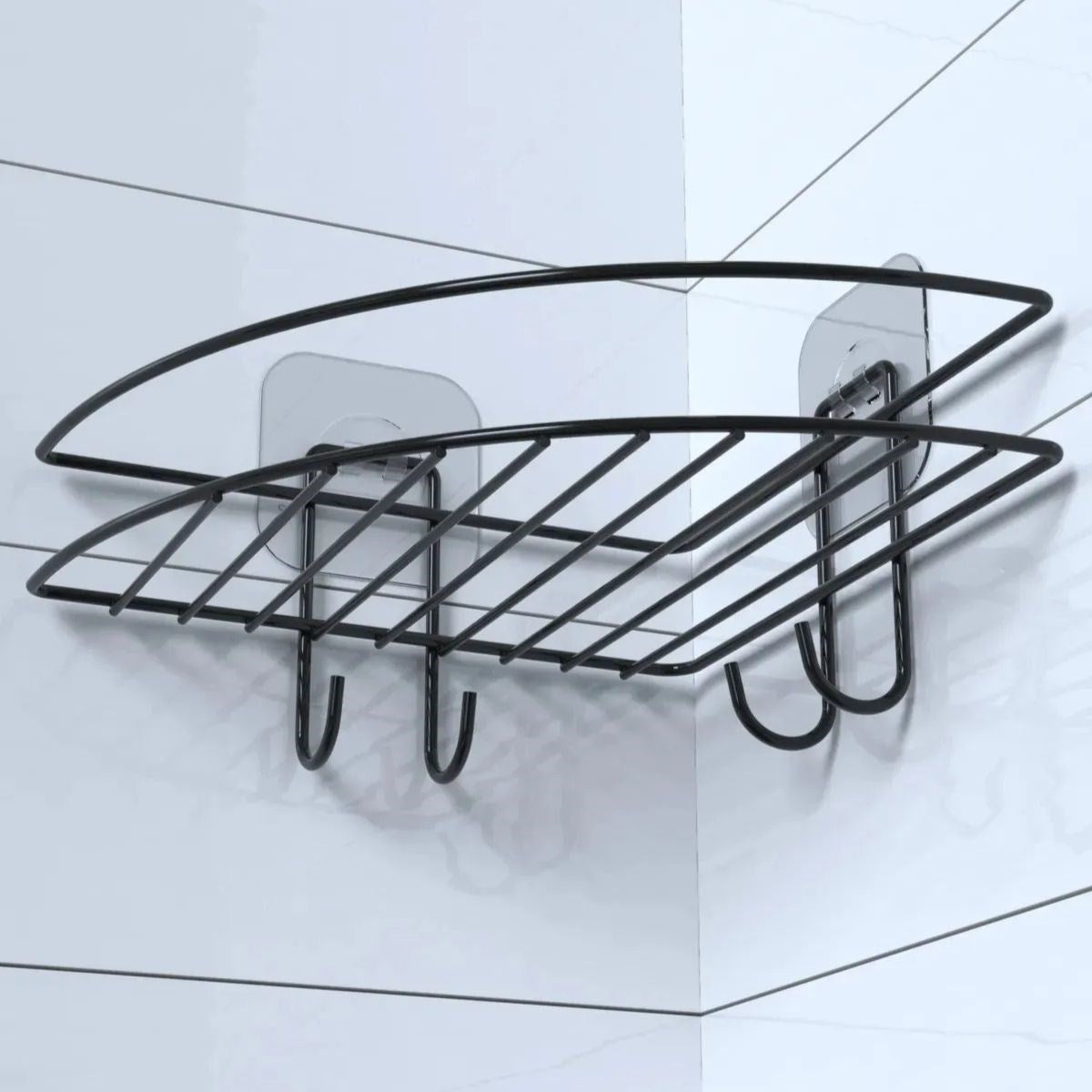 ANKAVERSE® Yapışkanlı Kancalı Köşe Banyo Rafı