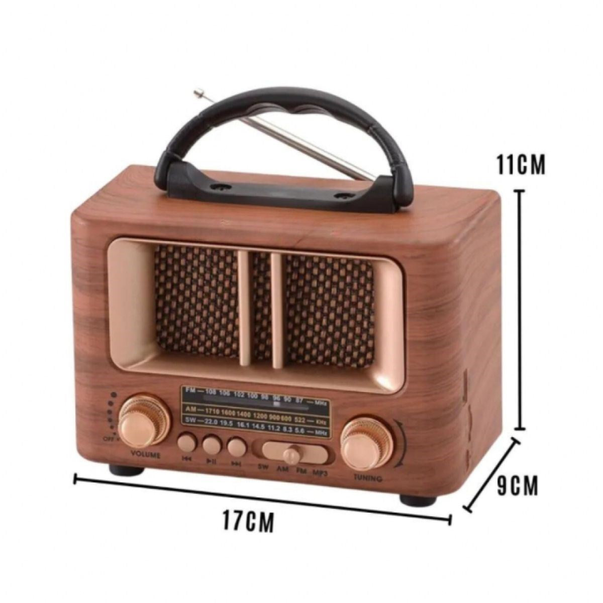 ANKAVERSE® Küçük Mini Boy Retro Ahşap Tasarım Bluetooth Hoparlörlü Radyo - FM/AM Destekli, Şarjlı ve Taşınabilir Radyo NS-8108