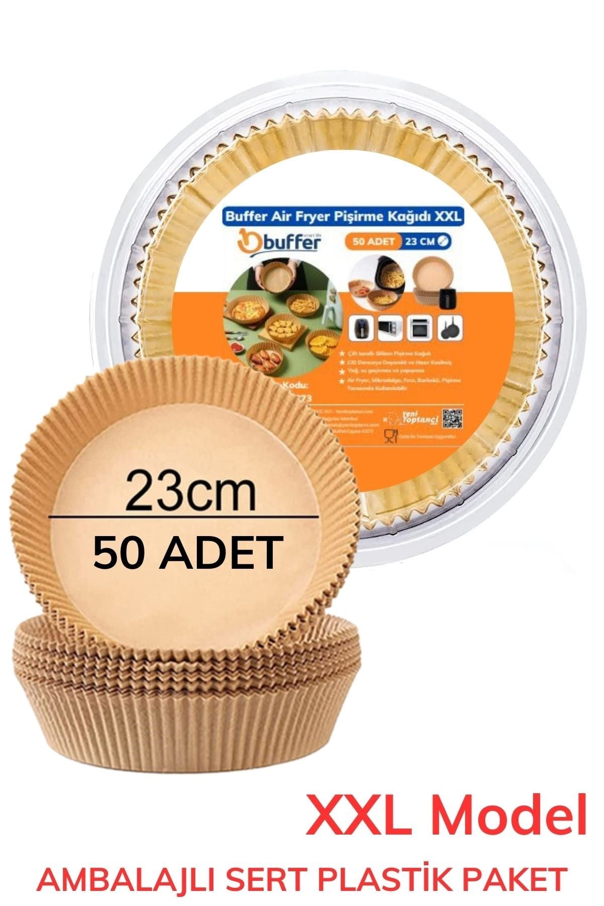ANKAVERSE® 50 Adet 20 cm Tek Kullanımlık Air Fryer Pişirme Kağıdı - Yağ Geçirmez Yuvarlak