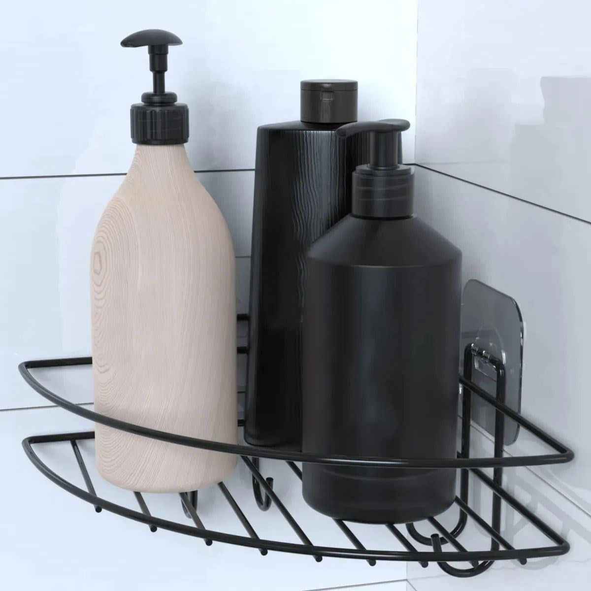 ANKAVERSE® Yapışkanlı Kancalı Köşe Banyo Rafı