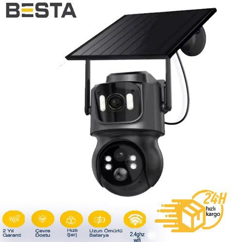 3 MP + 3MP CİFT KAMERALI WİFİ SOLAR KABLOSUZ GÜVENLİK KAMERASI BS-2091