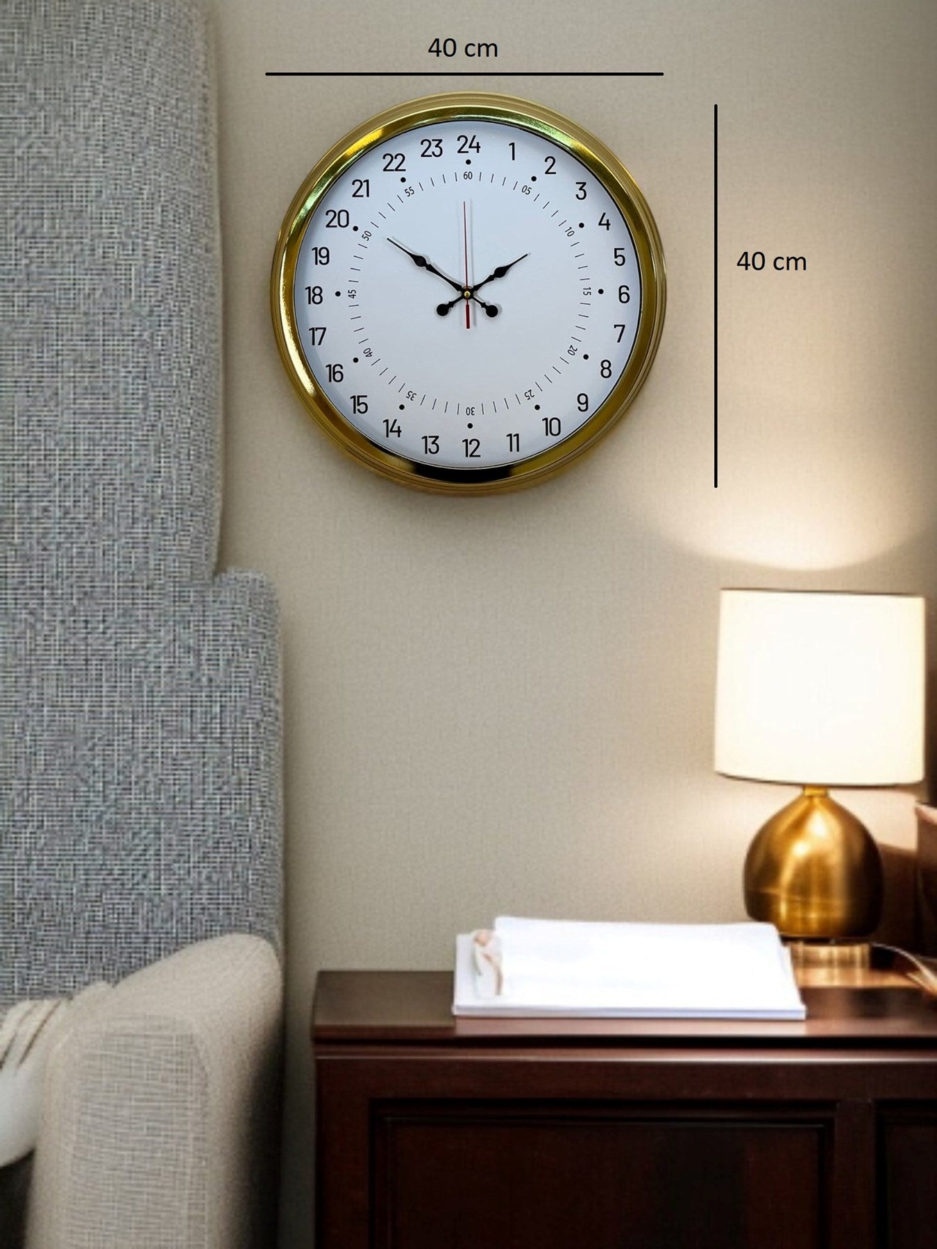 Zentime Gold 40 Cm Metal 24 Saat Göstergeli Özel Tasarım Duvar Saati