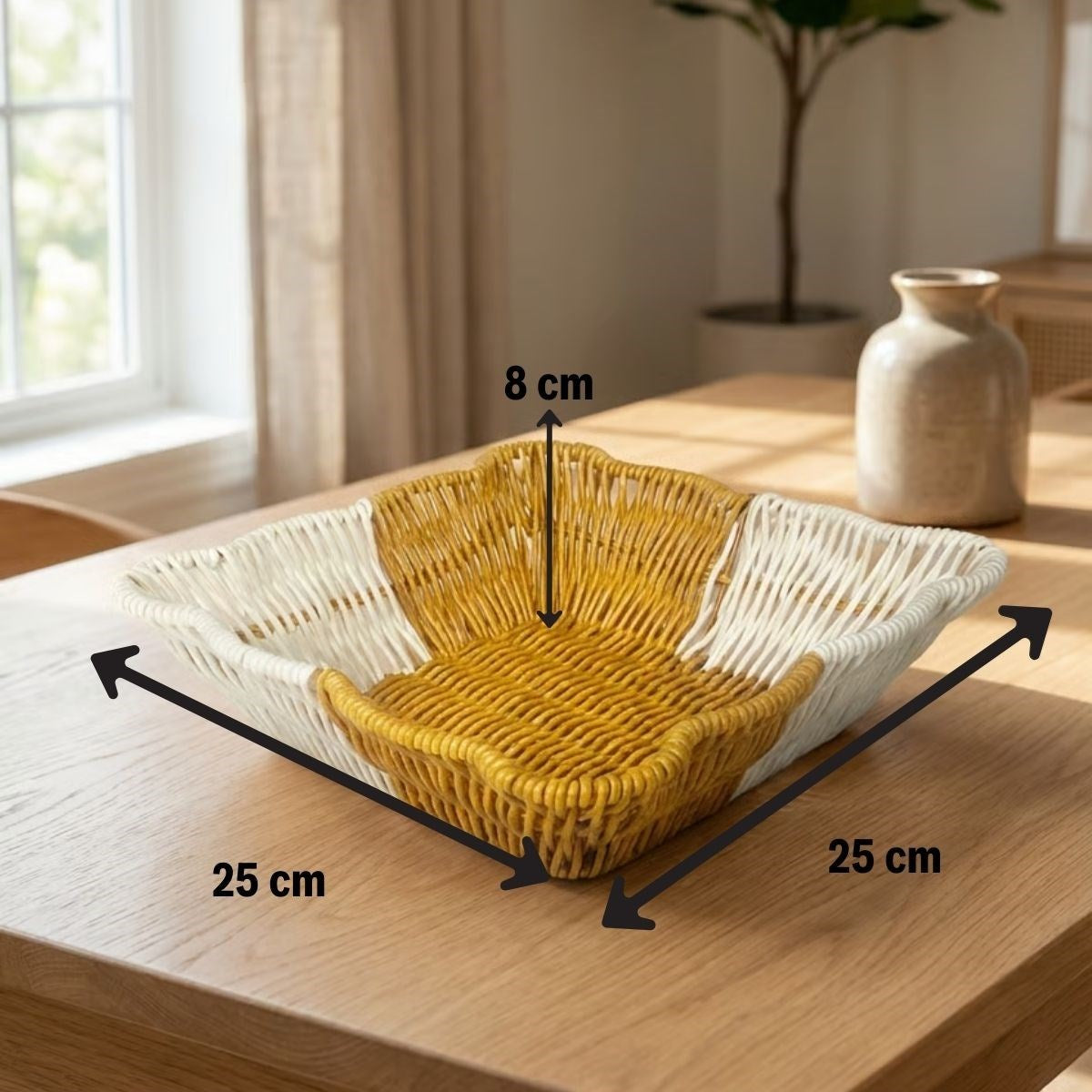 ANKAVERSE® Kare Dalgalı Çift Renkli Plastik Rattan Ekmek ve Meyve Sepeti - Çok Amaçlı Banyo ve Mutfak Düzenleyici - Yıkanabilir Tezgâh Üstü Organizer