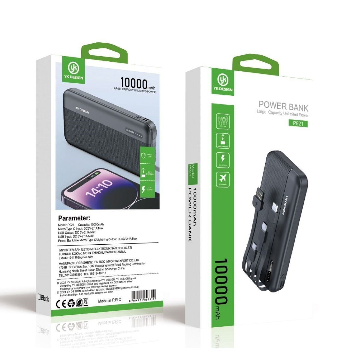 ANKAVERSE® 10000 mAh Micro Type-C USB Lightning 4 Kablolu Hızlı Kablosuz Şarj Powerbank