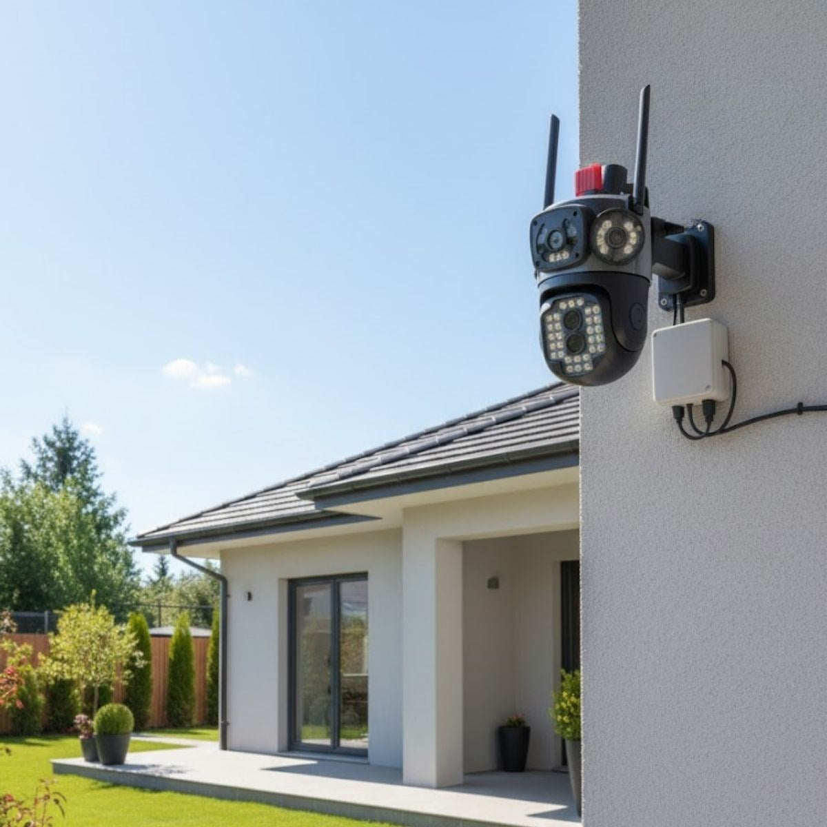 ANKAVERSE® Kablolu Akıllı Güvenlik Kamerası – 4 Kameralı Çok Lensli, 360° PTZ Hareketli, Çift Antenli, Gece Görüşlü, Dış Mekan IP Kamera