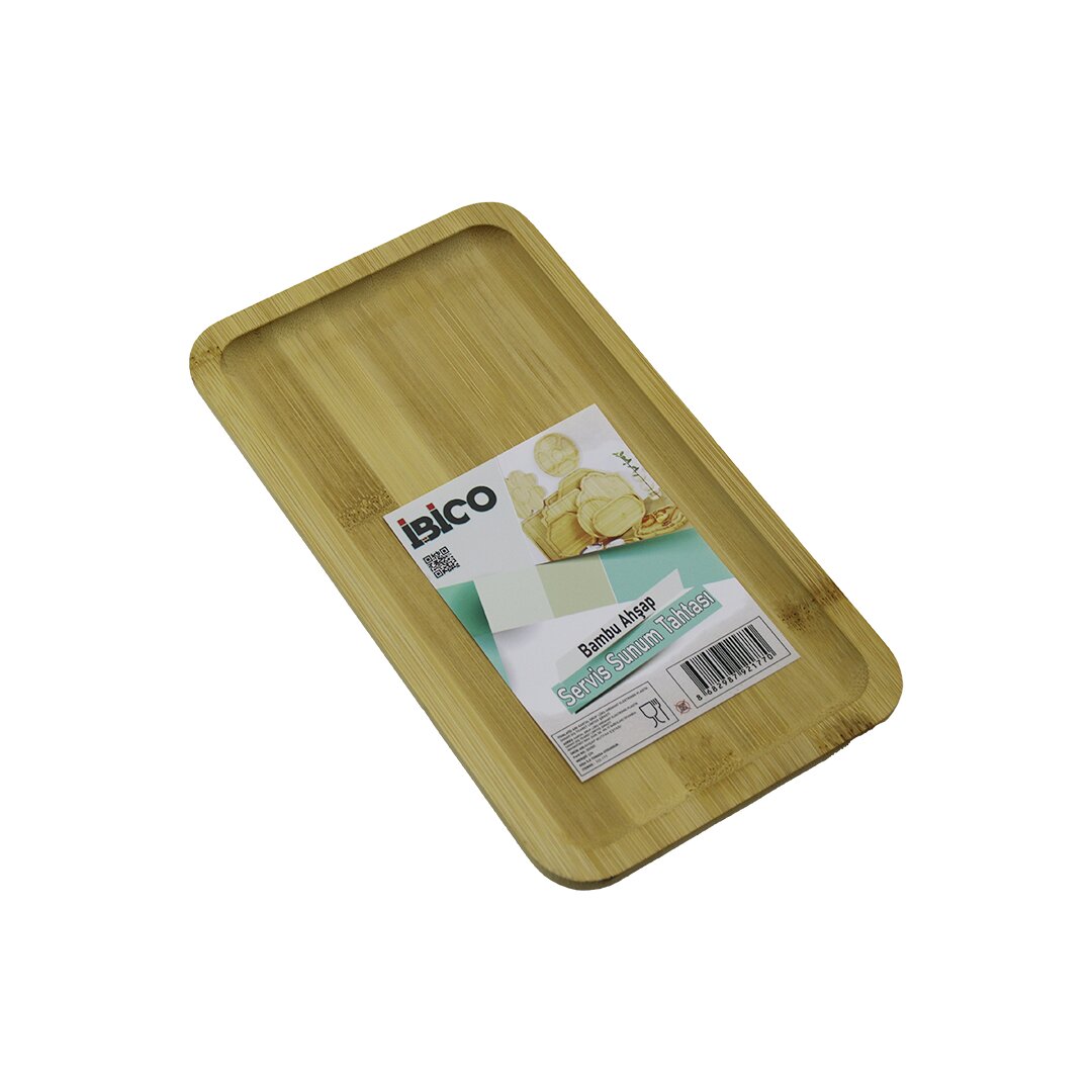 DİKDÖRTGEN AHŞAP BAMBU SERVİS SUNUM TEPSİ - TAHTASI MİNİ TEPSİ 25 X 14 X 1.4CM (5286)