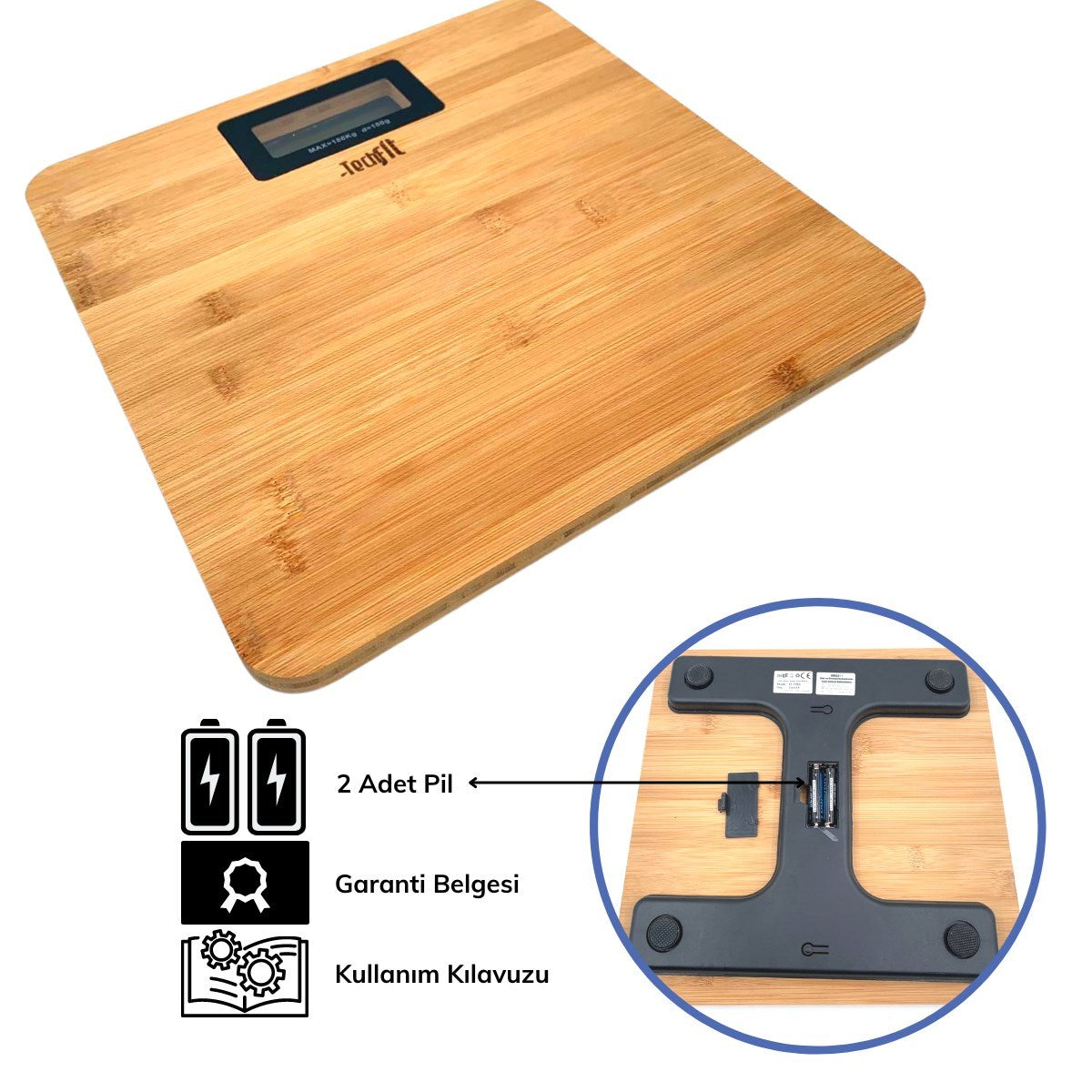 ANKAVERSE® Techfit Bambu Banyo Baskülü Yüksek Hassasiyetli Darbelere Dijital Dayanıklı Terazi Tf 1065 M