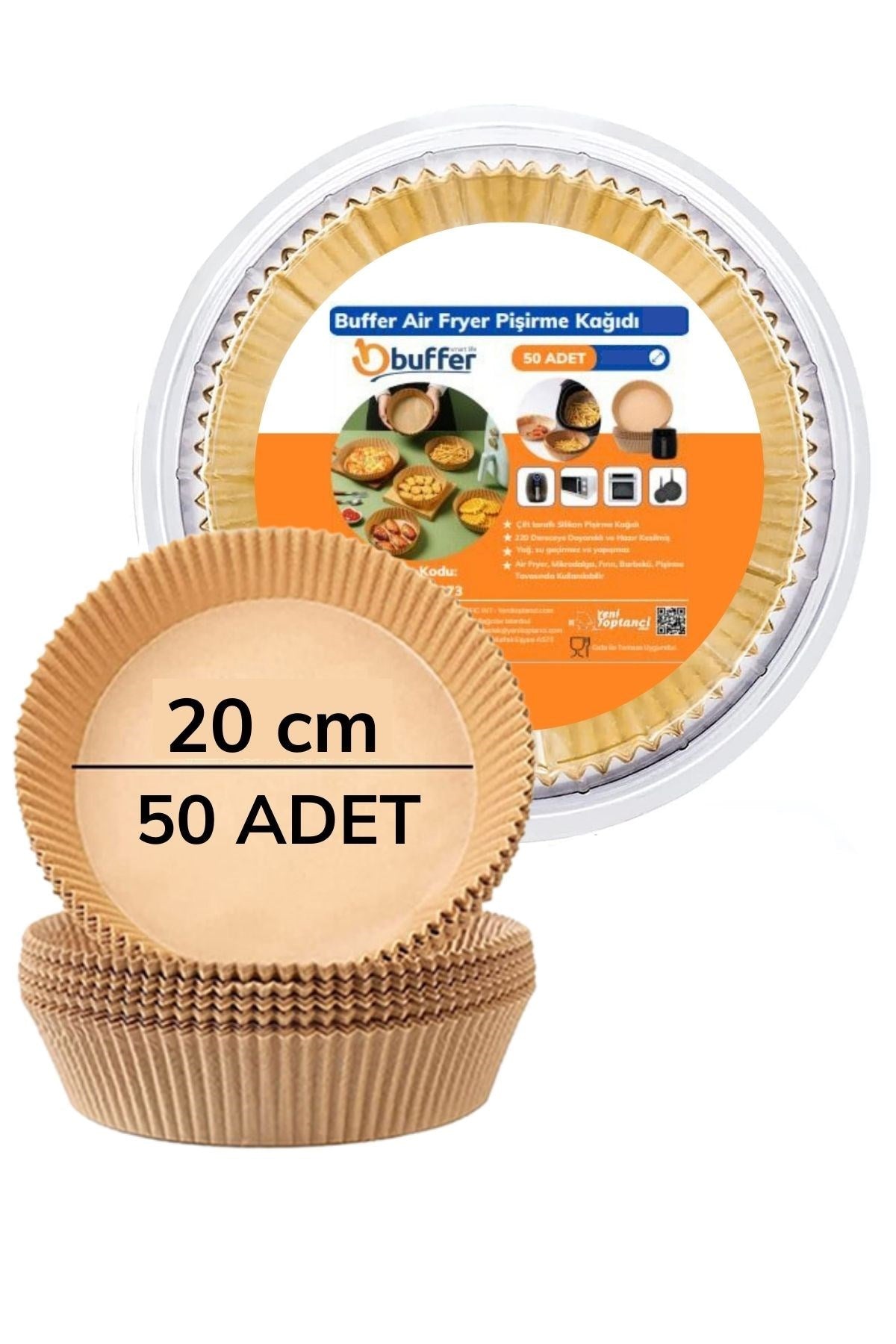 ANKAVERSE® 50 Adet 20 cm Tek Kullanımlık Air Fryer Pişirme Kağıdı - Yağ Geçirmez Yuvarlak