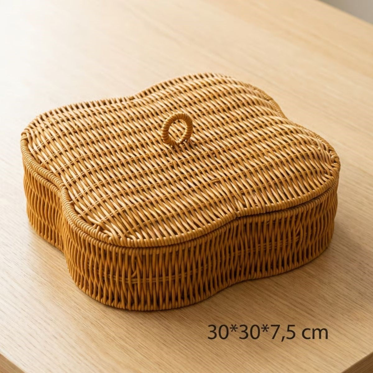 ANKAVERSE® Kapaklı 5 Bölmeli Plastik Rattan Organizer Kutu – Hasır Desenli Çok Amaçlı Saklama ve Sunum Sepeti Çerezlik