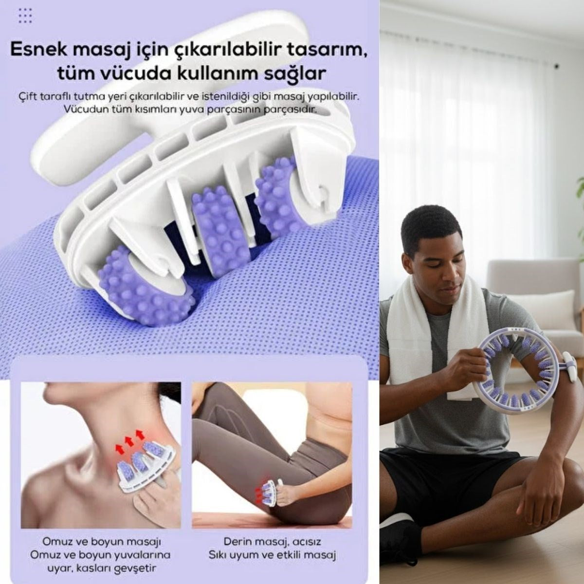 ANKAVERSE® 14 Tekerlekli 360° Selülit Karşıtı Masaj Aleti – Çıkarılabilir 3 Tekerleği Çıkarılabilen, Bacak, Kol ve Karın İçin Sıkılaştırıcı Masaj Rulo