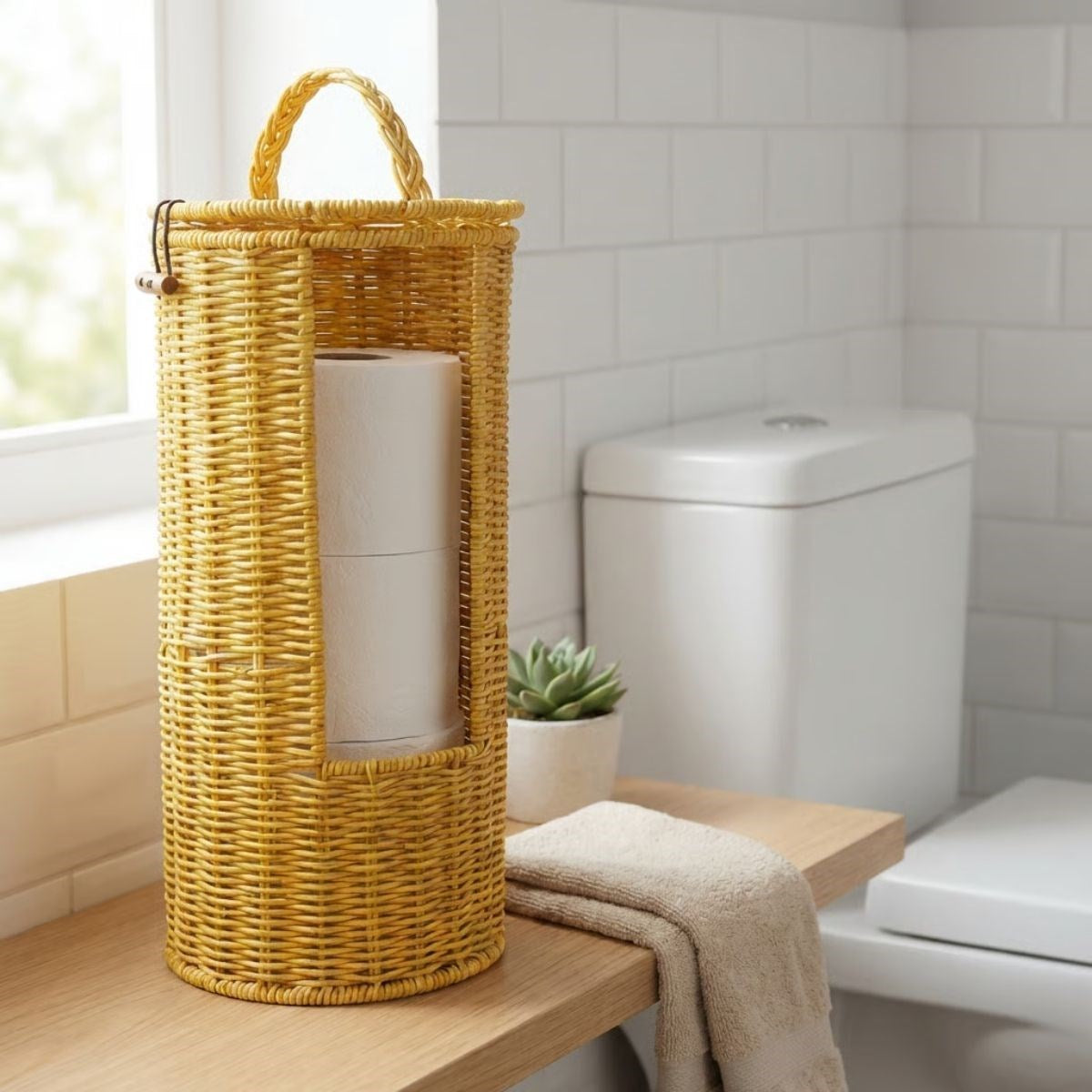 ANKAVERSE® Askılı Plastik Rattan Tuvalet Kâğıdı Standı – Hasır Görünümlü, Kapaklı, Yedekli WC Kâğıtlık, Banyo ve Tuvalet İçin Dekoratif Organizer
