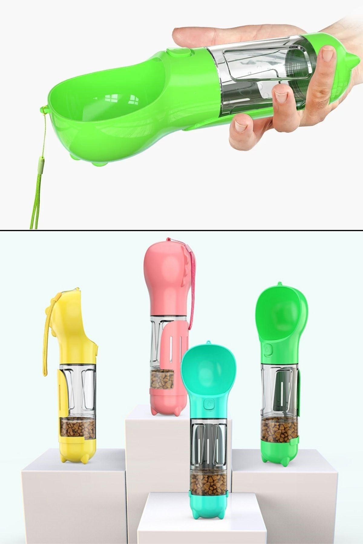 ANKAVERSE® Taşınabilir Hazneli Mama Kaplı ,Kaka Poşetli Kedi,Köpek Suluğu-300ml