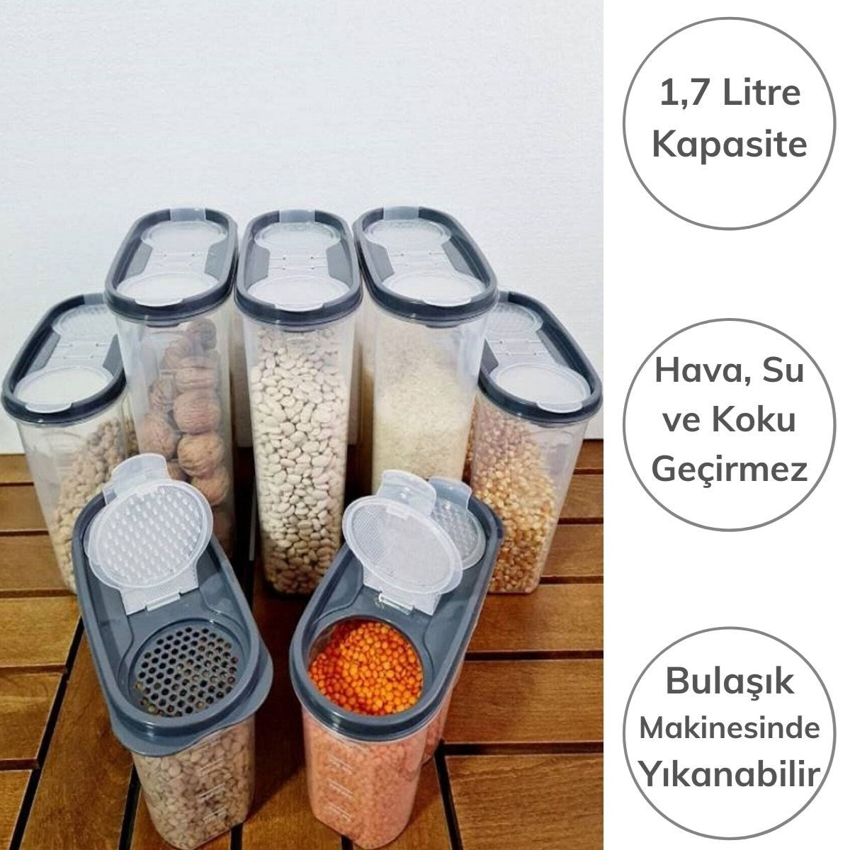 ANKAVERSE® 1.7L Çift Kapaklı Ölçekli Kuru Gıda Saklama Kabı - SA935