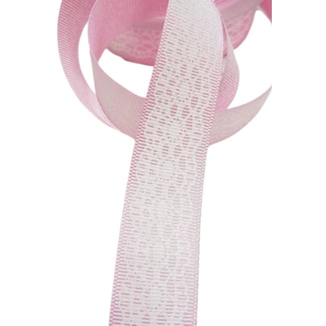 Tafta Dantel Görünümlü Kurdele Pembe 25 mm 5 Metre