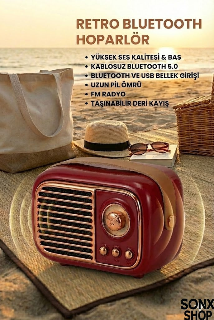 SONX Nostaljik Retro Bluetooth  - FM Radyo, USB ve Bluetooth Kablosuz Hoparlör