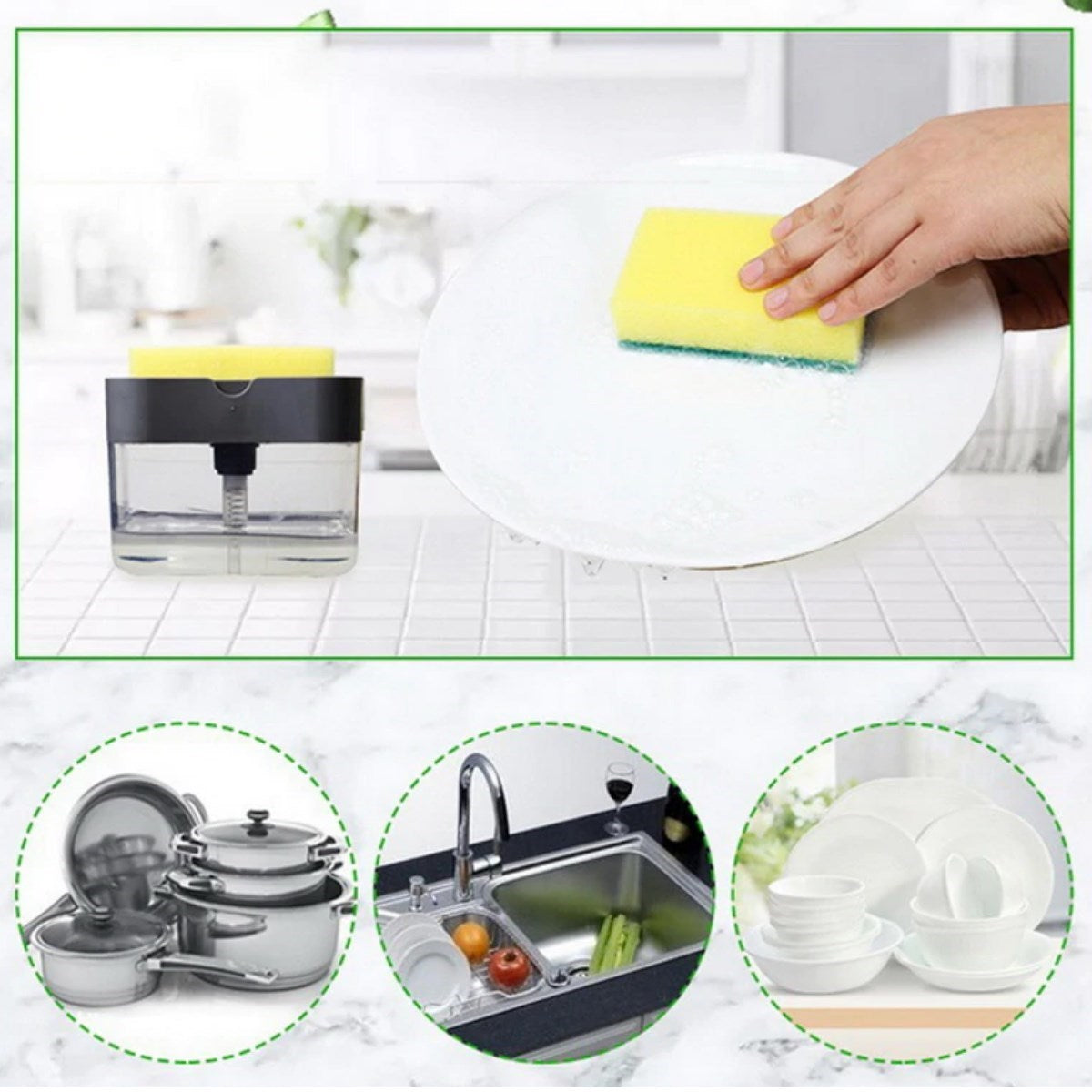 ANKAVERSE® Pratik 2'si 1 Arada Sabun Dispenseri ve Sünger Tutucu