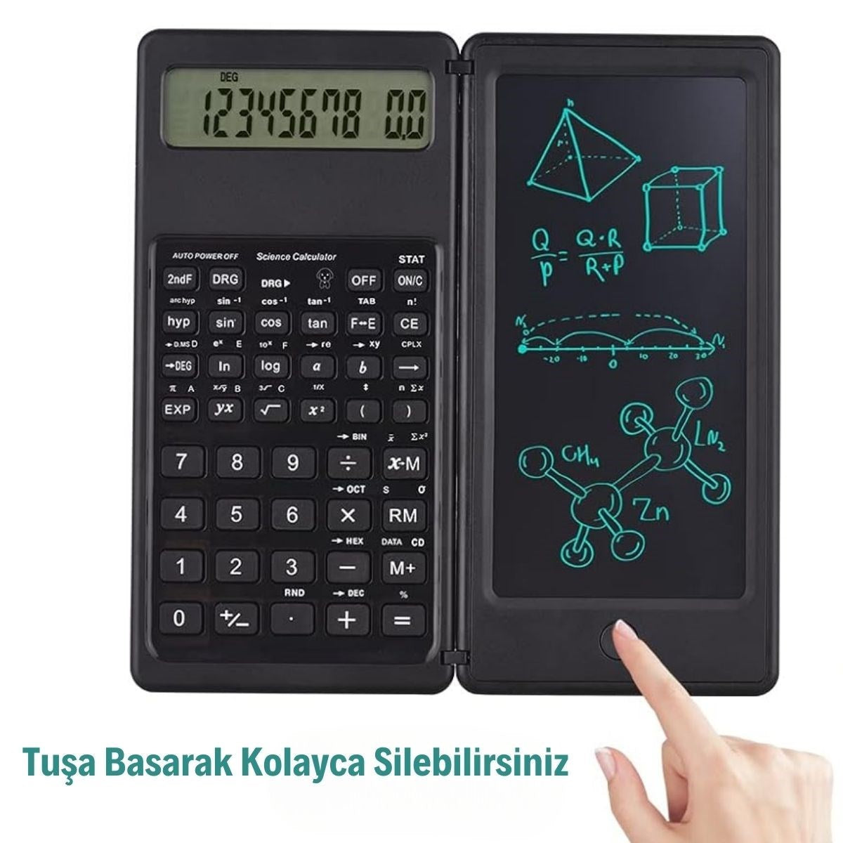 ANKAVERSE® Katlanabilir Bilimsel Hesap Makinesi - Silinebilir LCD Tabletli