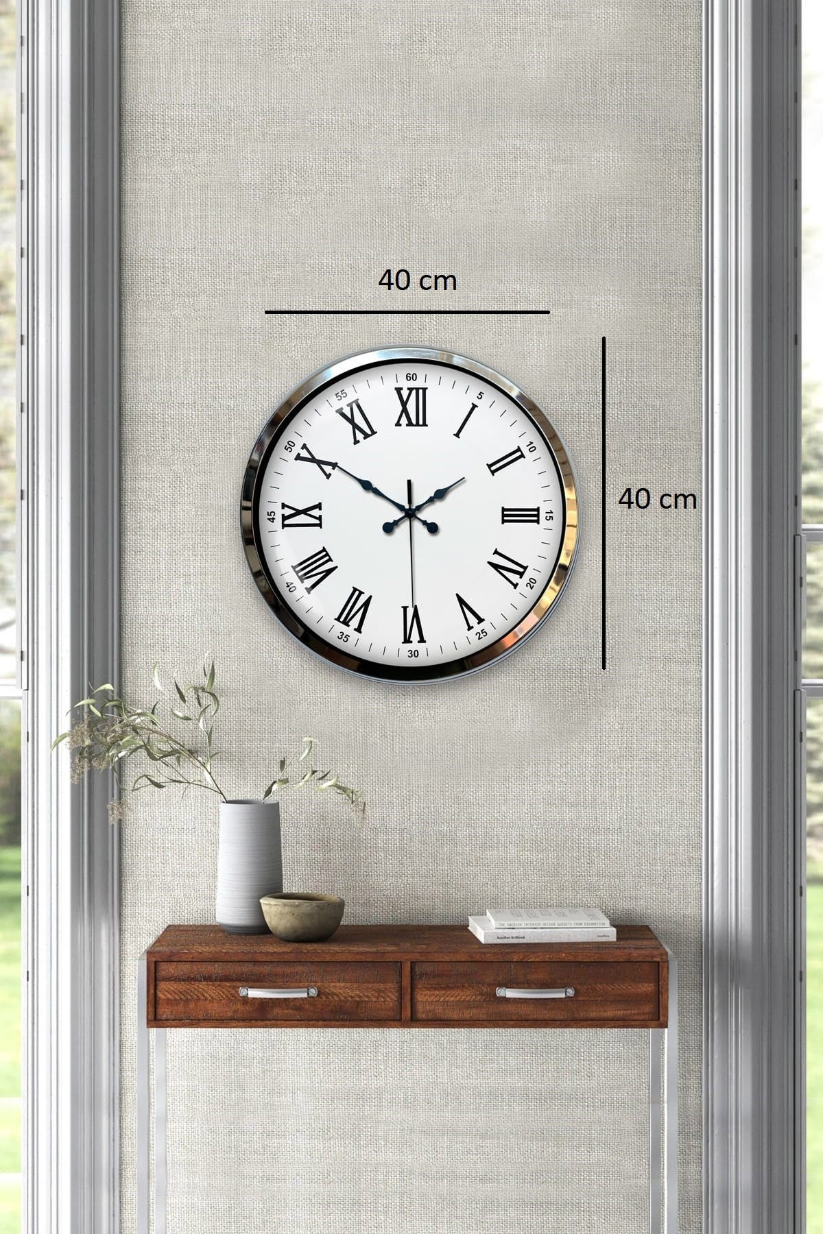 Zentime Krom Roma Rakamlı 40 Cm Metal Modern Duvar Saati