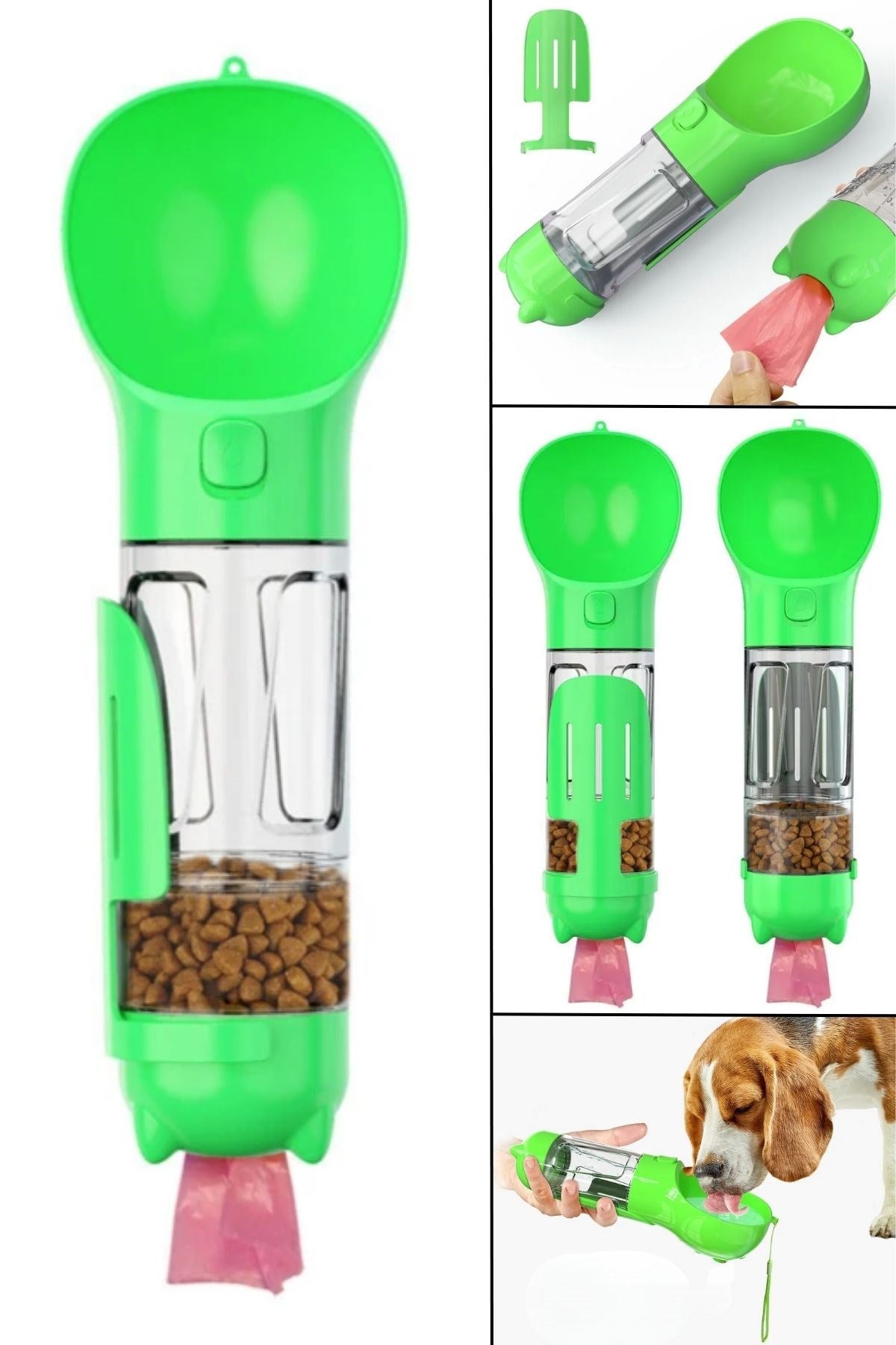 ANKAVERSE® Taşınabilir Hazneli Mama Kaplı ,Kaka Poşetli Kedi,Köpek Suluğu-300ml