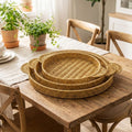 ANKAVERSE® İç İçe Geçebilen 3’lü Yuvarlak Plastik Rattan Tepsi Seti–Hasır Görünümlü Çok Amaçlı Servis ve Sunum Tepsileri
