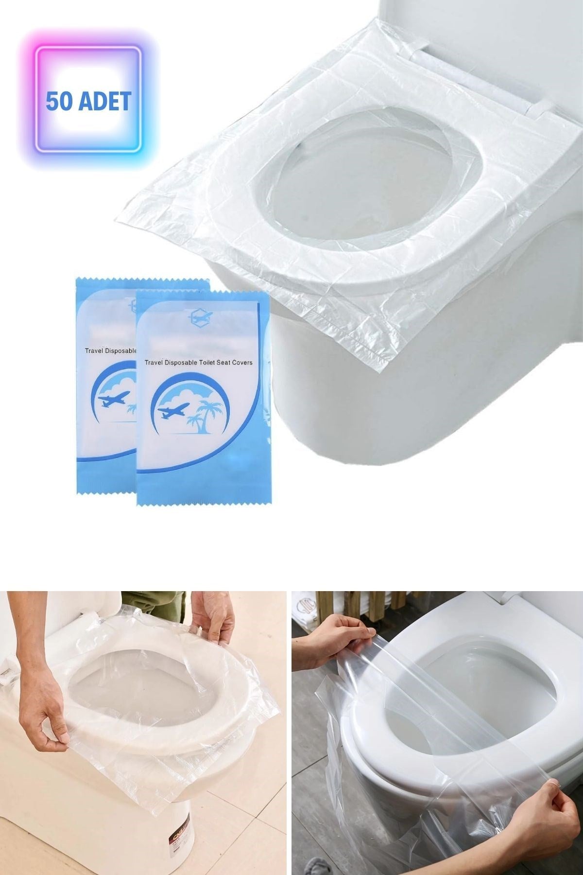 ANKAVERSE® 50 Adet Kullan At Pratik Kullanımlı Hijyenik Klozet Kapağı Poşeti