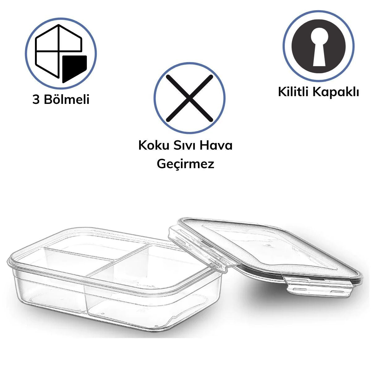 ANKAVERSE® 3 Bölmeli Kilitli 1L Saklama Kabı