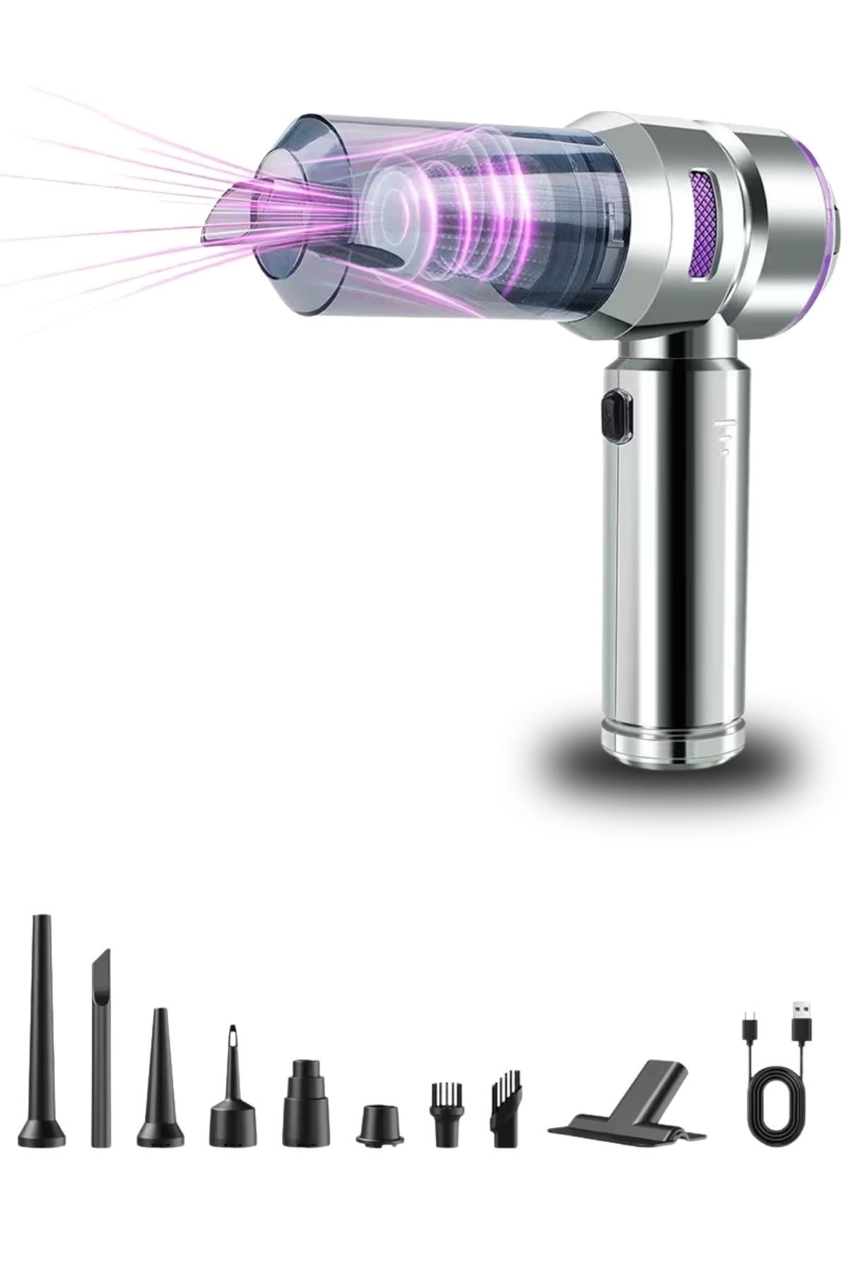 ANKAVERSE® 9 Farklı Uçlu Kablosuz Şarjlı Araç İçi Süpürge – Wireless Destekli, Güçlü Emiş, Taşınabilir Pratik Araç Temizleyici